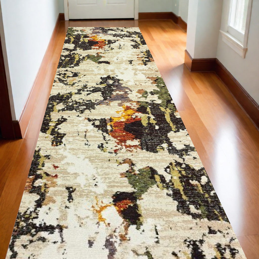 8' Beige And Black Runner Rug-Area Rugs-DECOROLALA