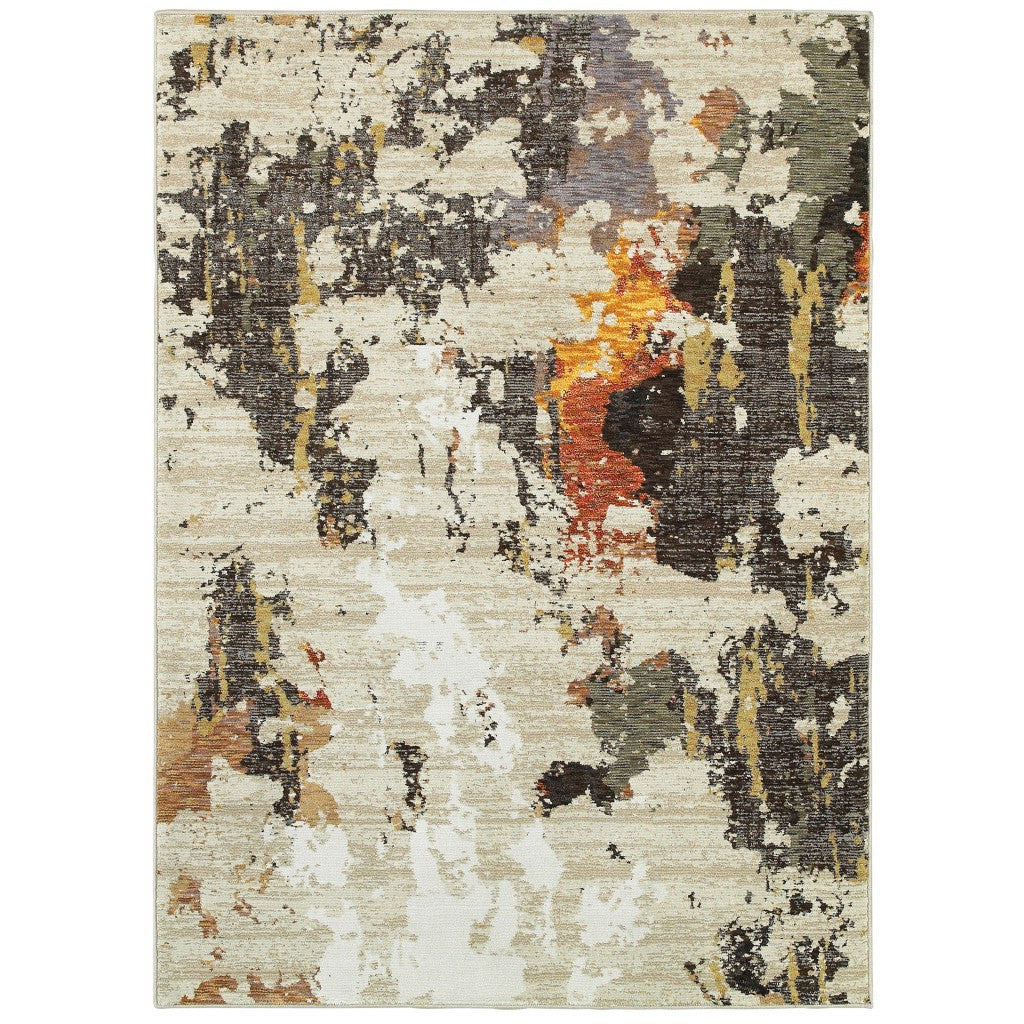 8' Beige And Black Runner Rug-Area Rugs-DECOROLALA