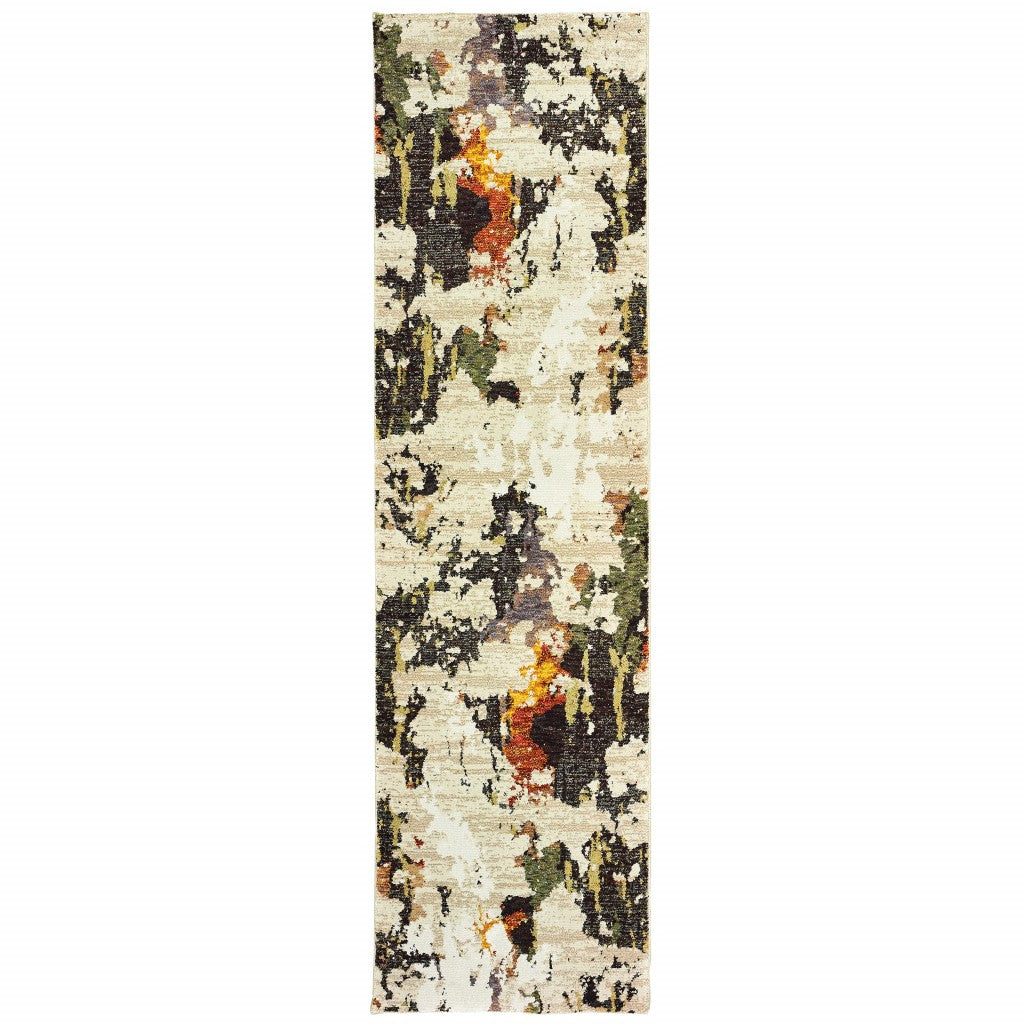 8' Beige And Black Runner Rug-Area Rugs-DECOROLALA