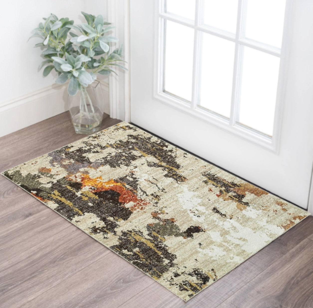 8' Beige And Black Runner Rug-Area Rugs-DECOROLALA