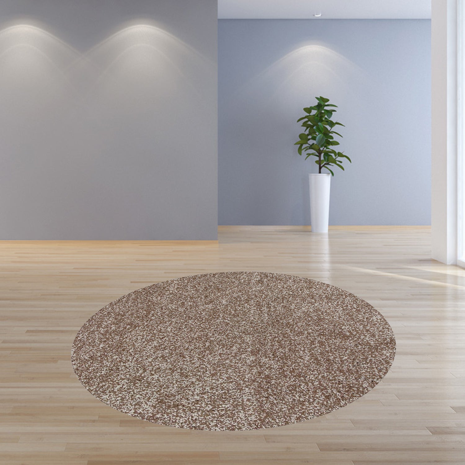8' Beige And Brown Abstract Hand Woven Round Rug-Area Rugs-DECOROLALA