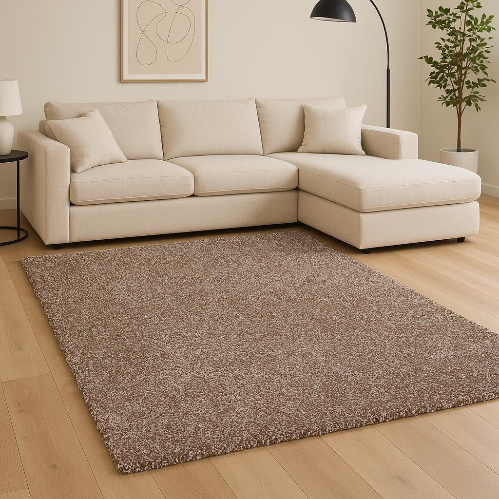 8' Beige And Brown Abstract Hand Woven Round Rug-Area Rugs-DECOROLALA