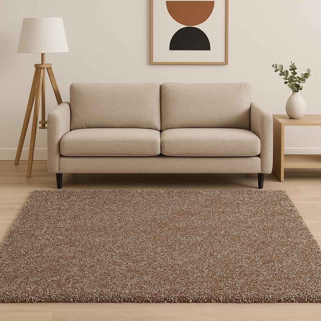 8' Beige And Brown Abstract Hand Woven Round Rug-Area Rugs-DECOROLALA