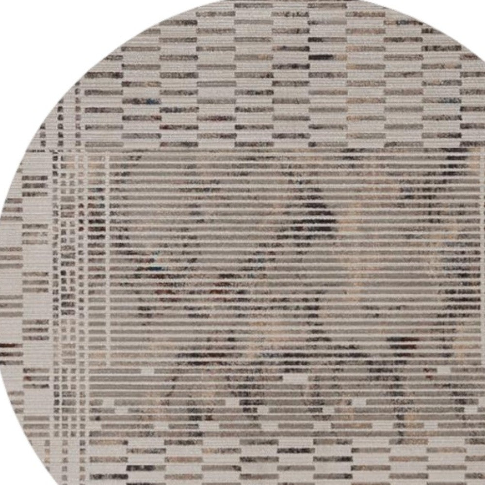 8' Beige And Brown Abstract Round Rug-Area Rugs-DECOROLALA