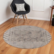 8' Beige And Brown Abstract Round Rug-Area Rugs-DECOROLALA