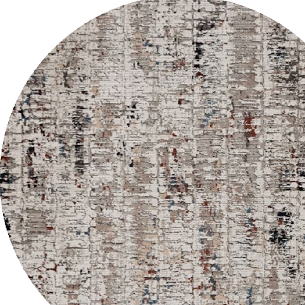 8' Beige And Gray Abstract Round Rug-Area Rugs-DECOROLALA