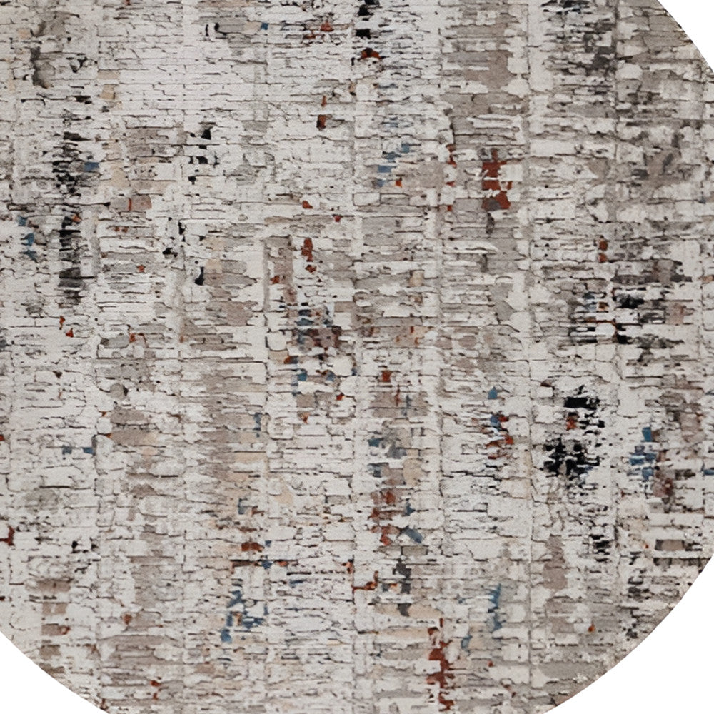 8' Beige And Gray Abstract Round Rug-Area Rugs-DECOROLALA