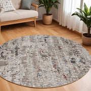 8' Beige And Gray Abstract Round Rug-Area Rugs-DECOROLALA