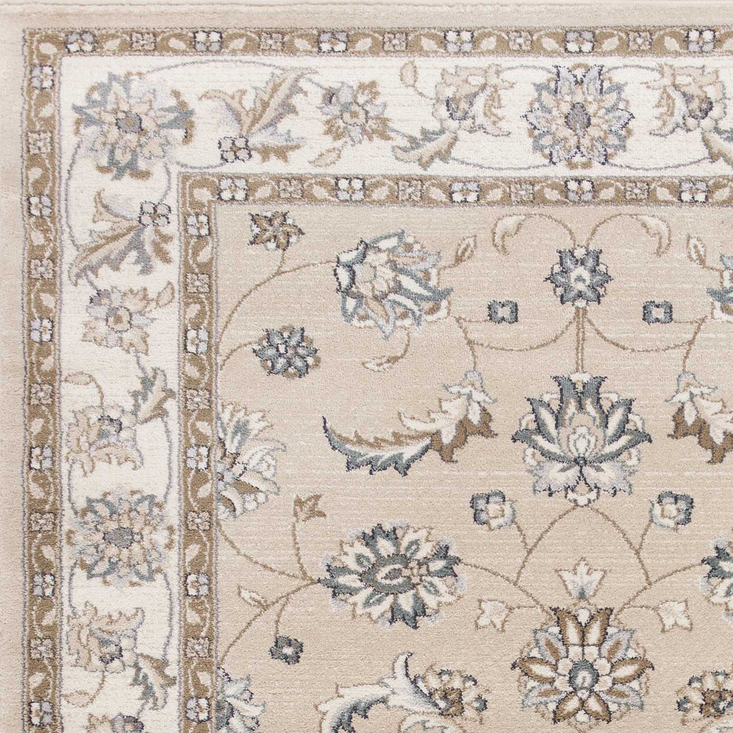 8' Beige And Ivory Floral Medallion Round Rug-Area Rugs-DECOROLALA