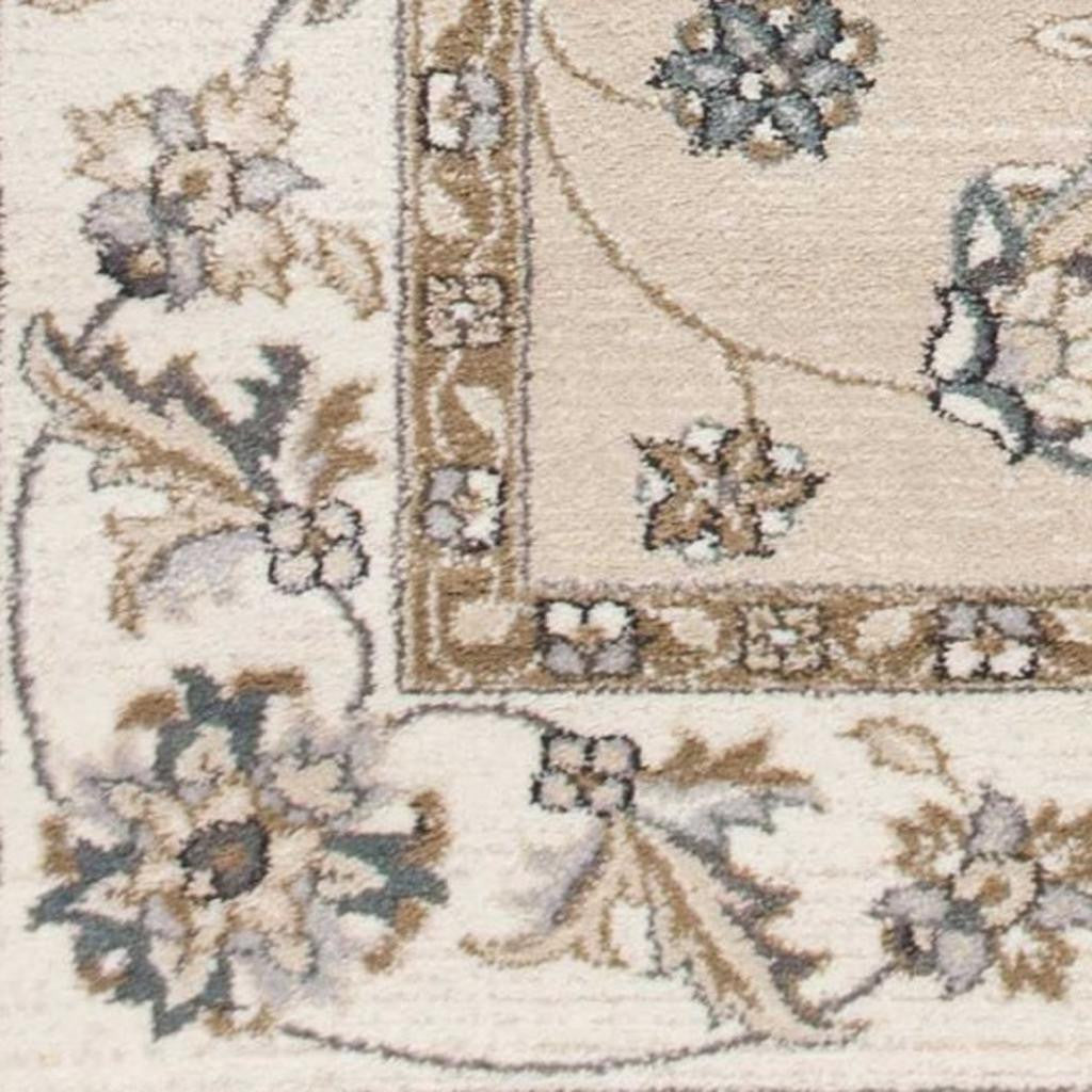 8' Beige And Ivory Floral Medallion Round Rug-Area Rugs-DECOROLALA