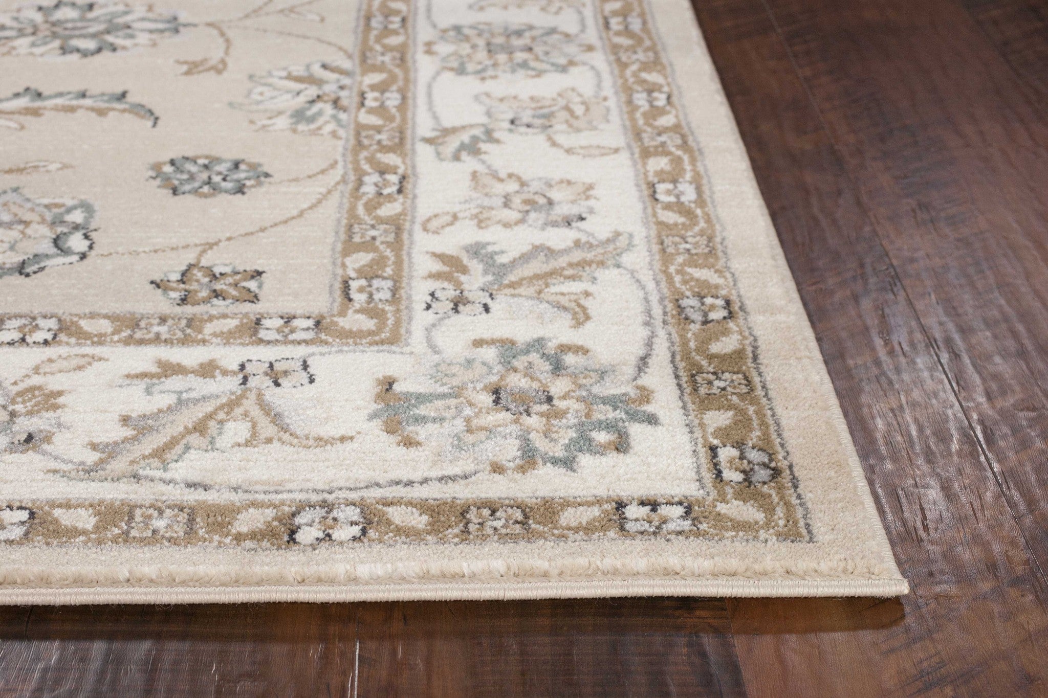 8' Beige And Ivory Floral Medallion Round Rug-Area Rugs-DECOROLALA
