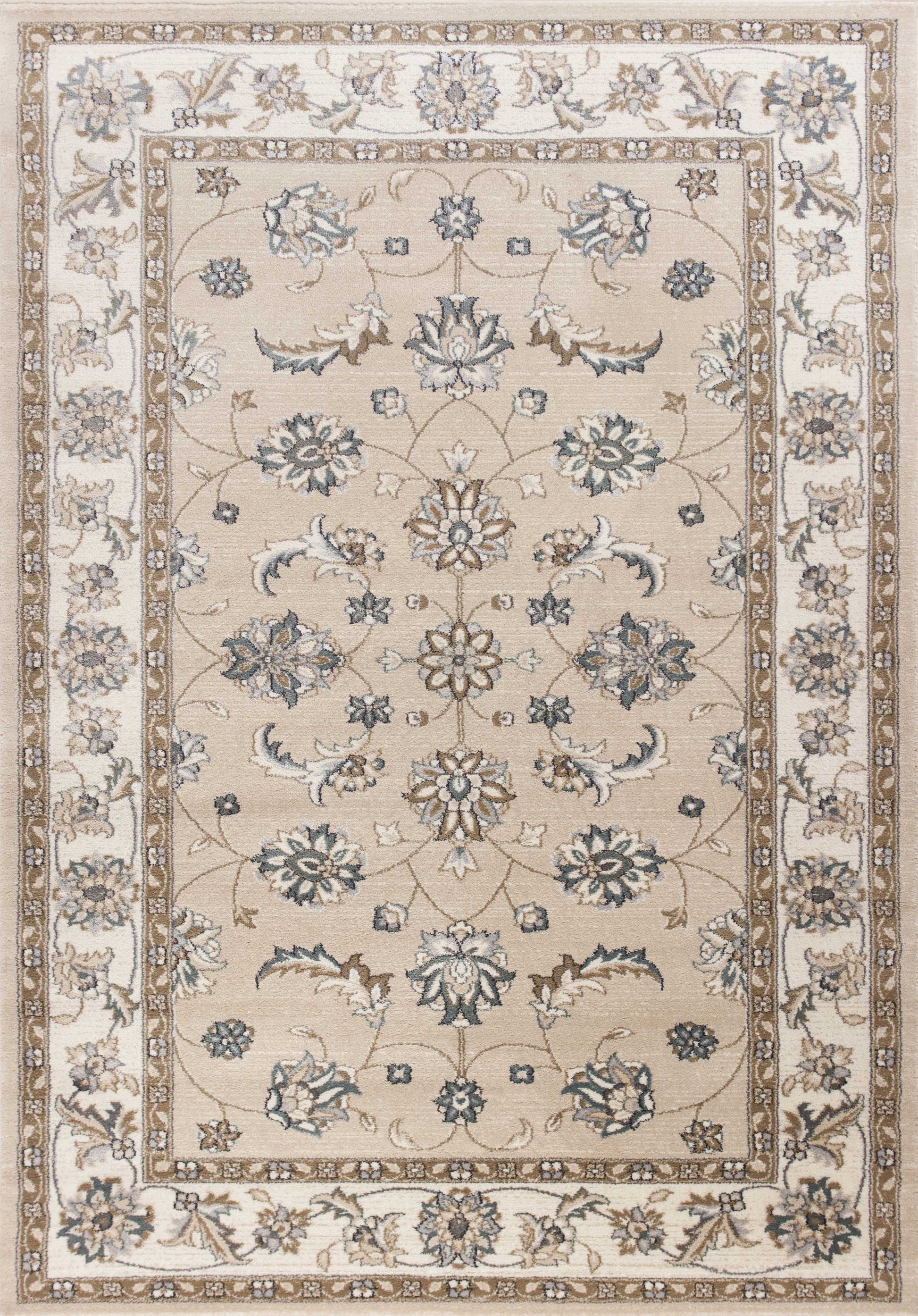8' Beige And Ivory Floral Medallion Round Rug-Area Rugs-DECOROLALA