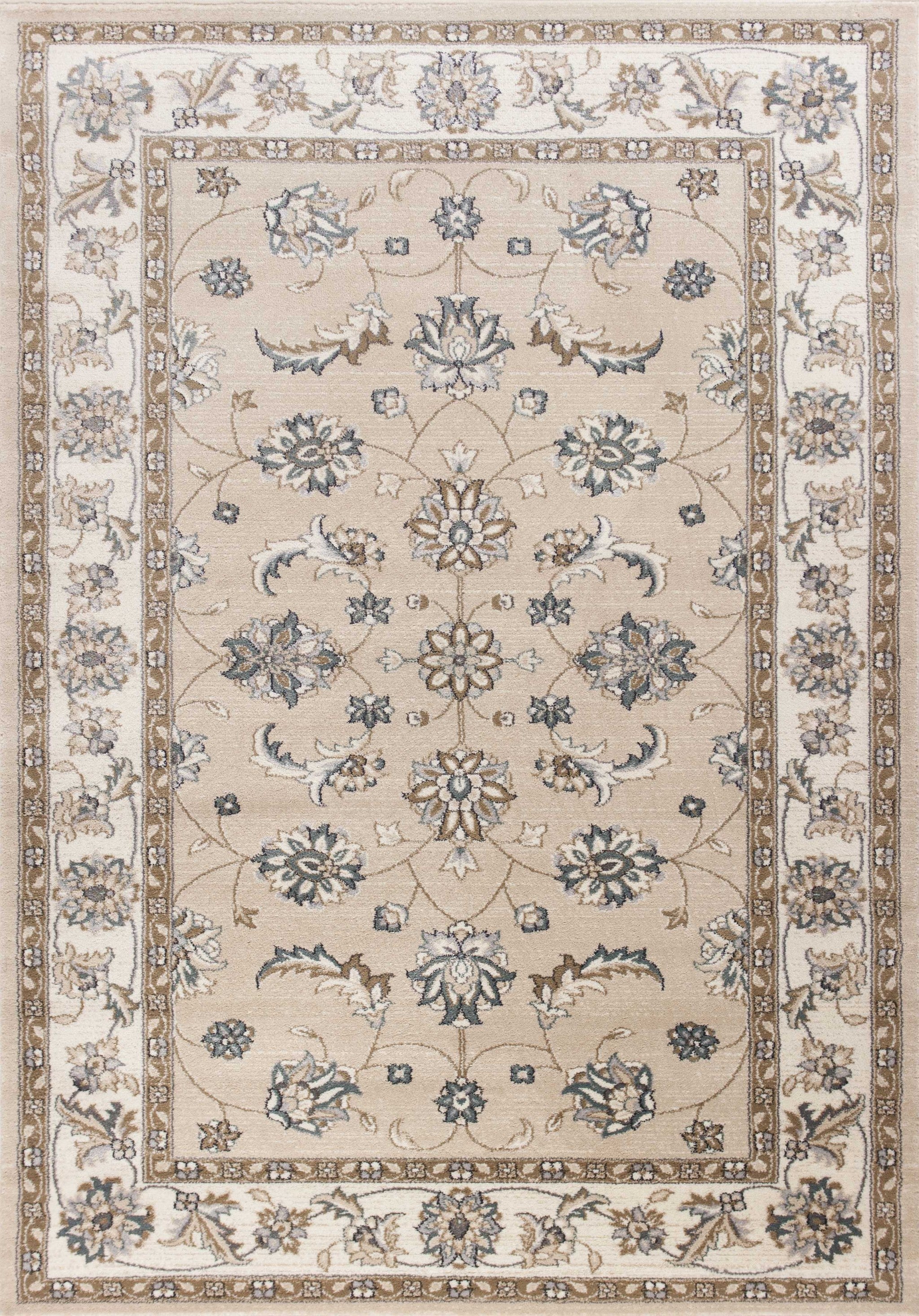 8' Beige And Ivory Floral Medallion Round Rug-Area Rugs-DECOROLALA