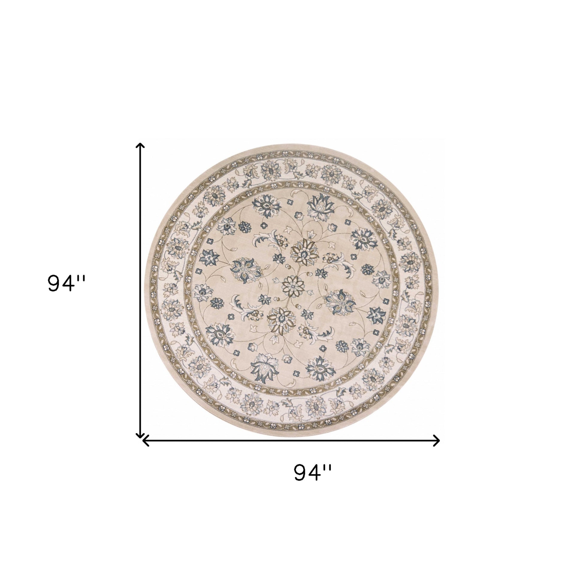 8' Beige And Ivory Floral Medallion Round Rug-Area Rugs-DECOROLALA
