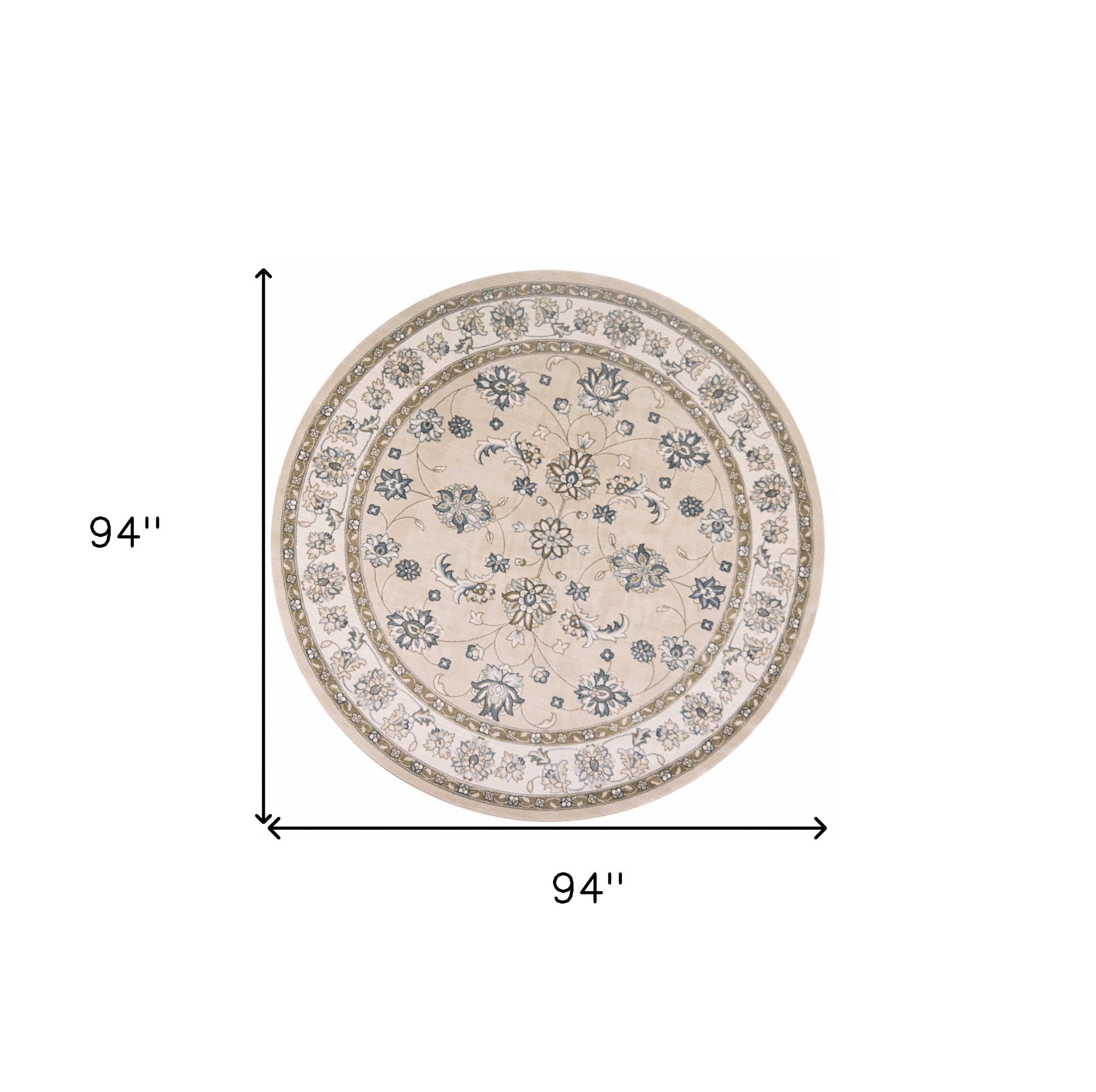 8' Beige And Ivory Floral Medallion Round Rug-Area Rugs-DECOROLALA