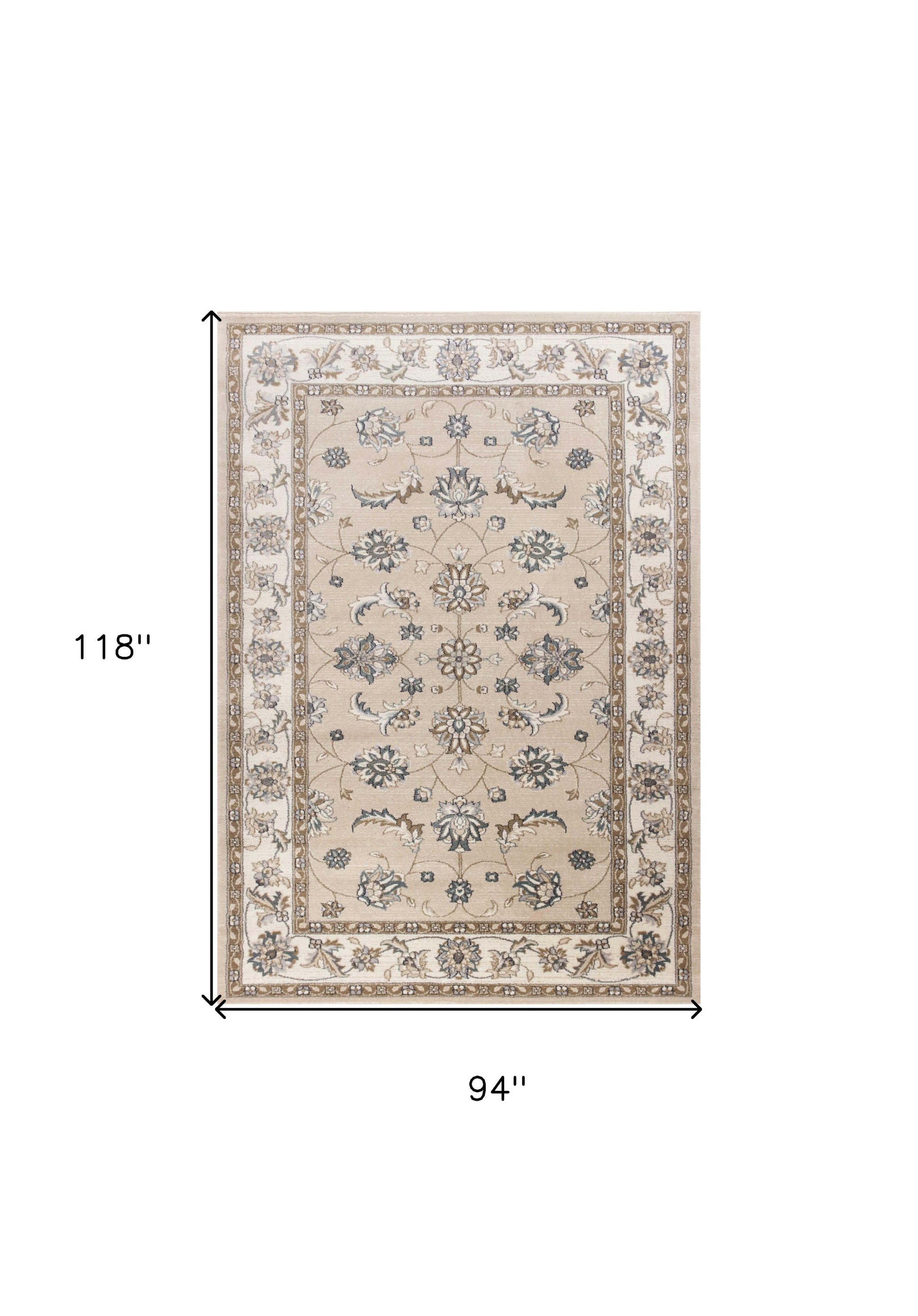 8' Beige And Ivory Floral Medallion Round Rug-Area Rugs-DECOROLALA