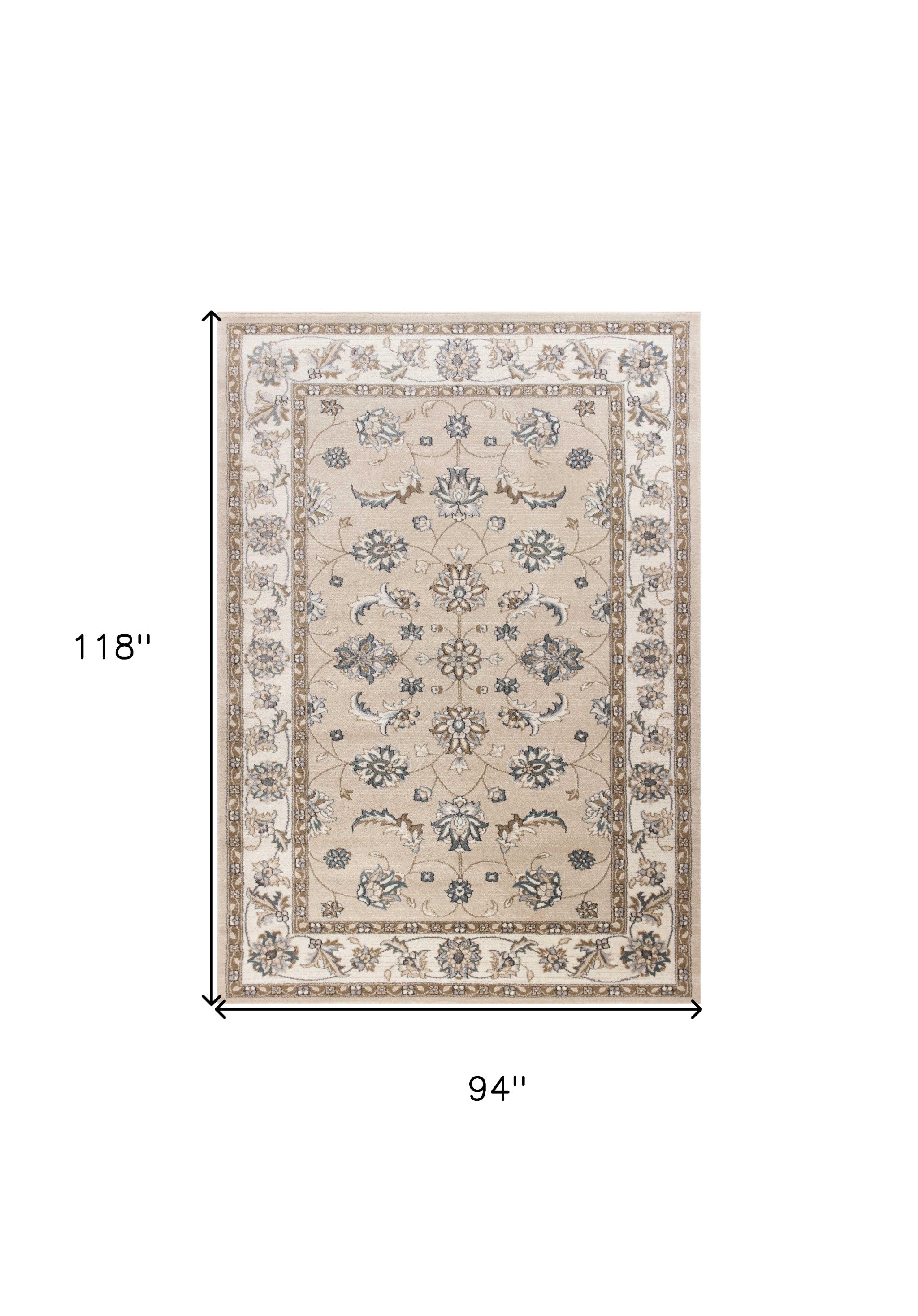 8' Beige And Ivory Floral Medallion Round Rug-Area Rugs-DECOROLALA