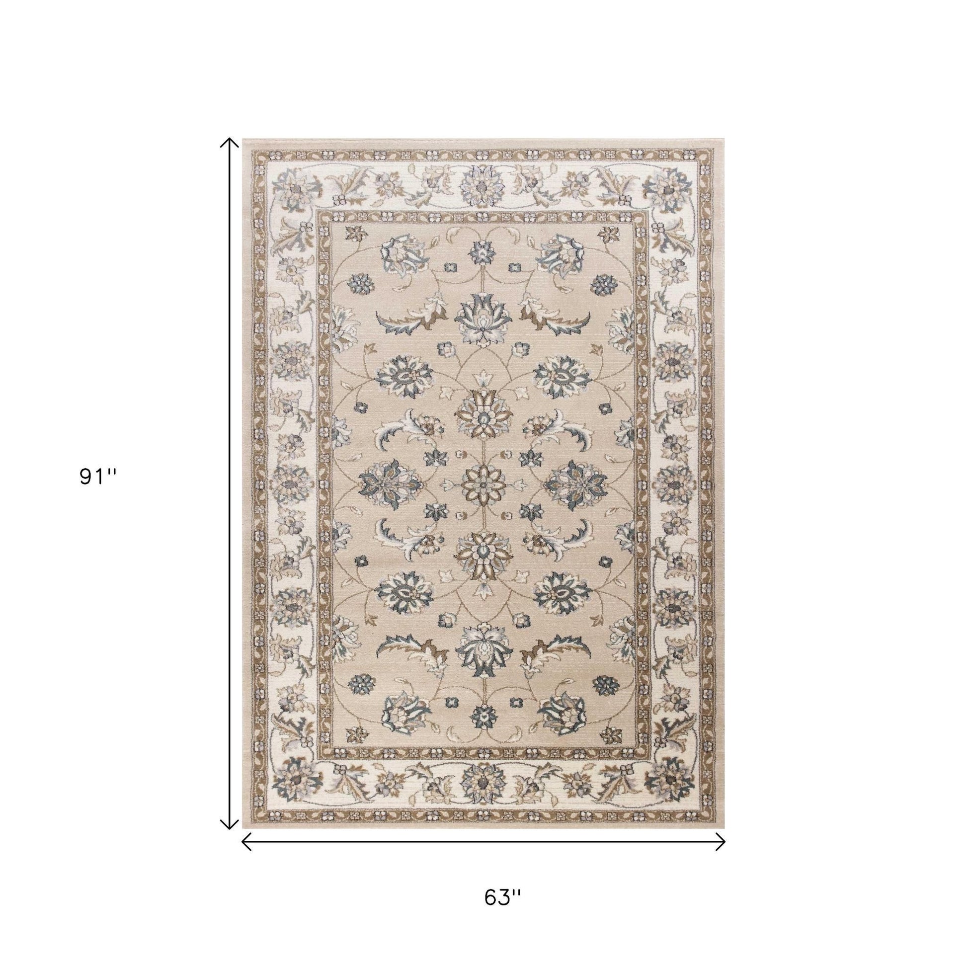8' Beige And Ivory Floral Medallion Round Rug-Area Rugs-DECOROLALA