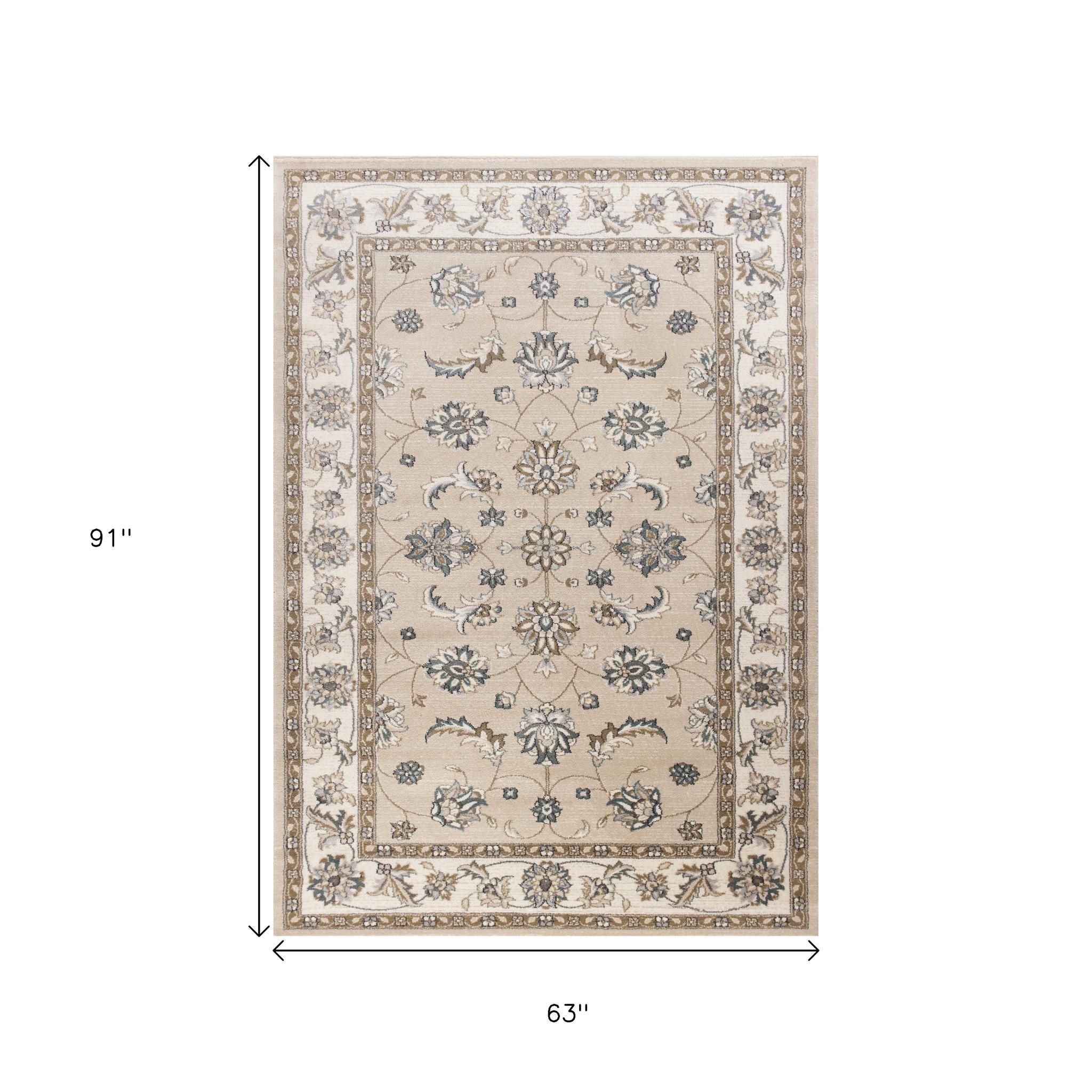 8' Beige And Ivory Floral Medallion Round Rug-Area Rugs-DECOROLALA