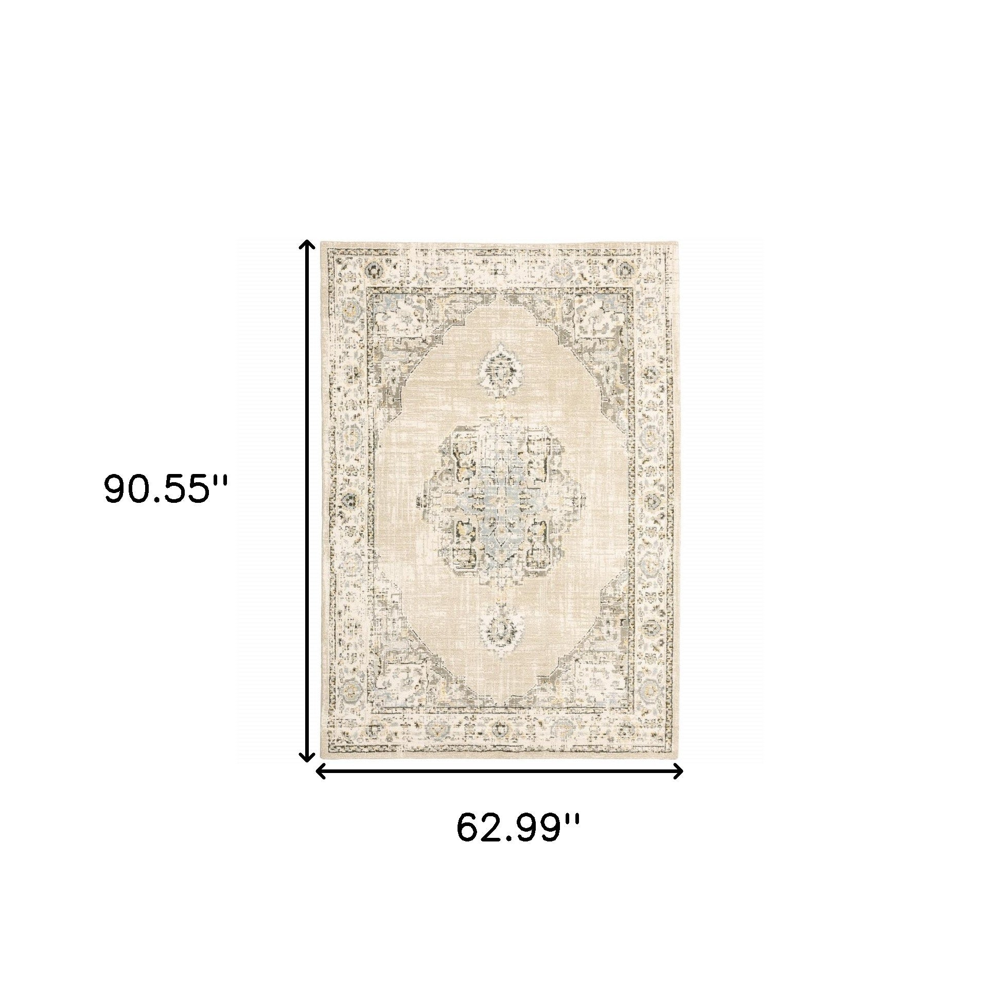 8' Beige And Ivory Medallion Runner Rug-Area Rugs-DECOROLALA