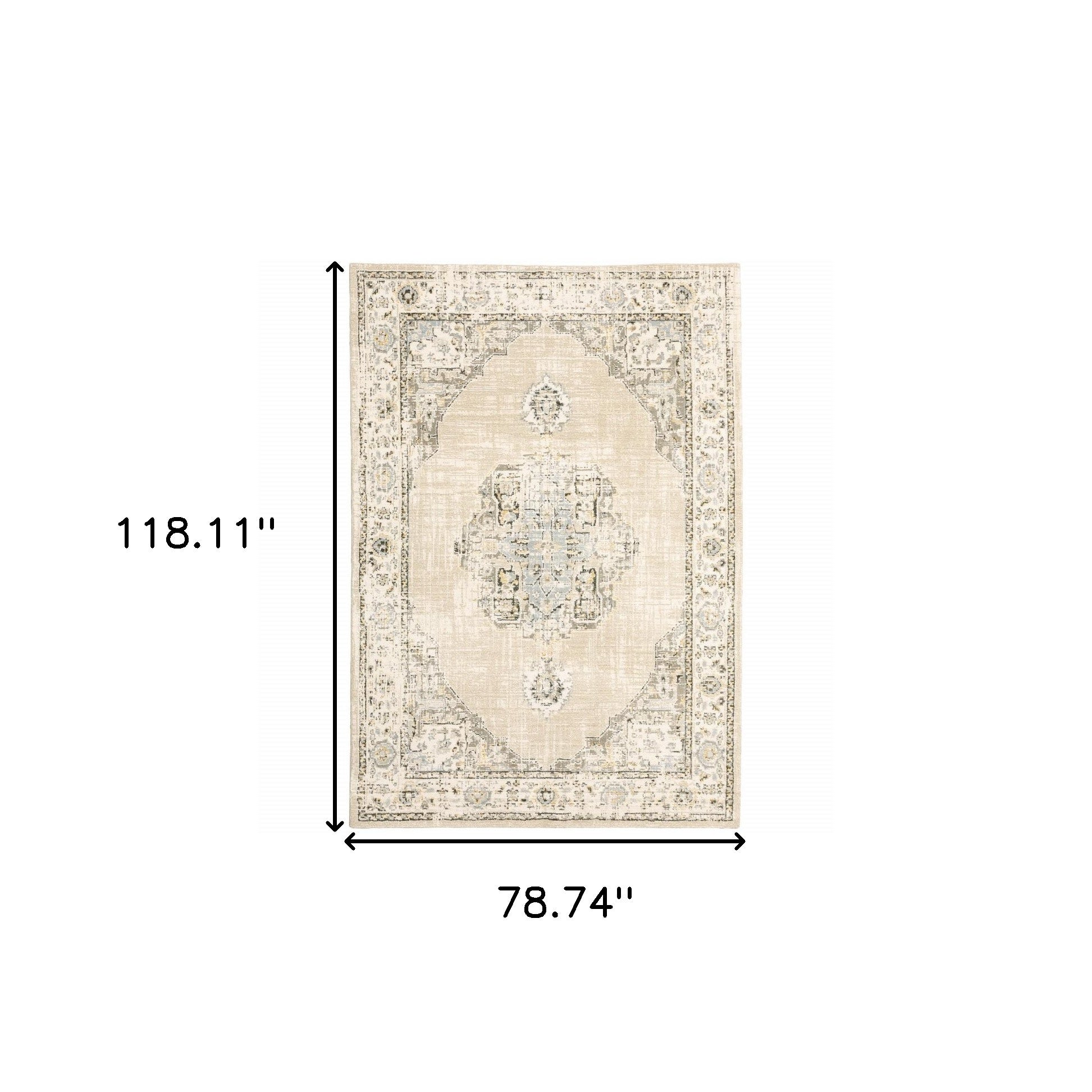 8' Beige And Ivory Medallion Runner Rug-Area Rugs-DECOROLALA