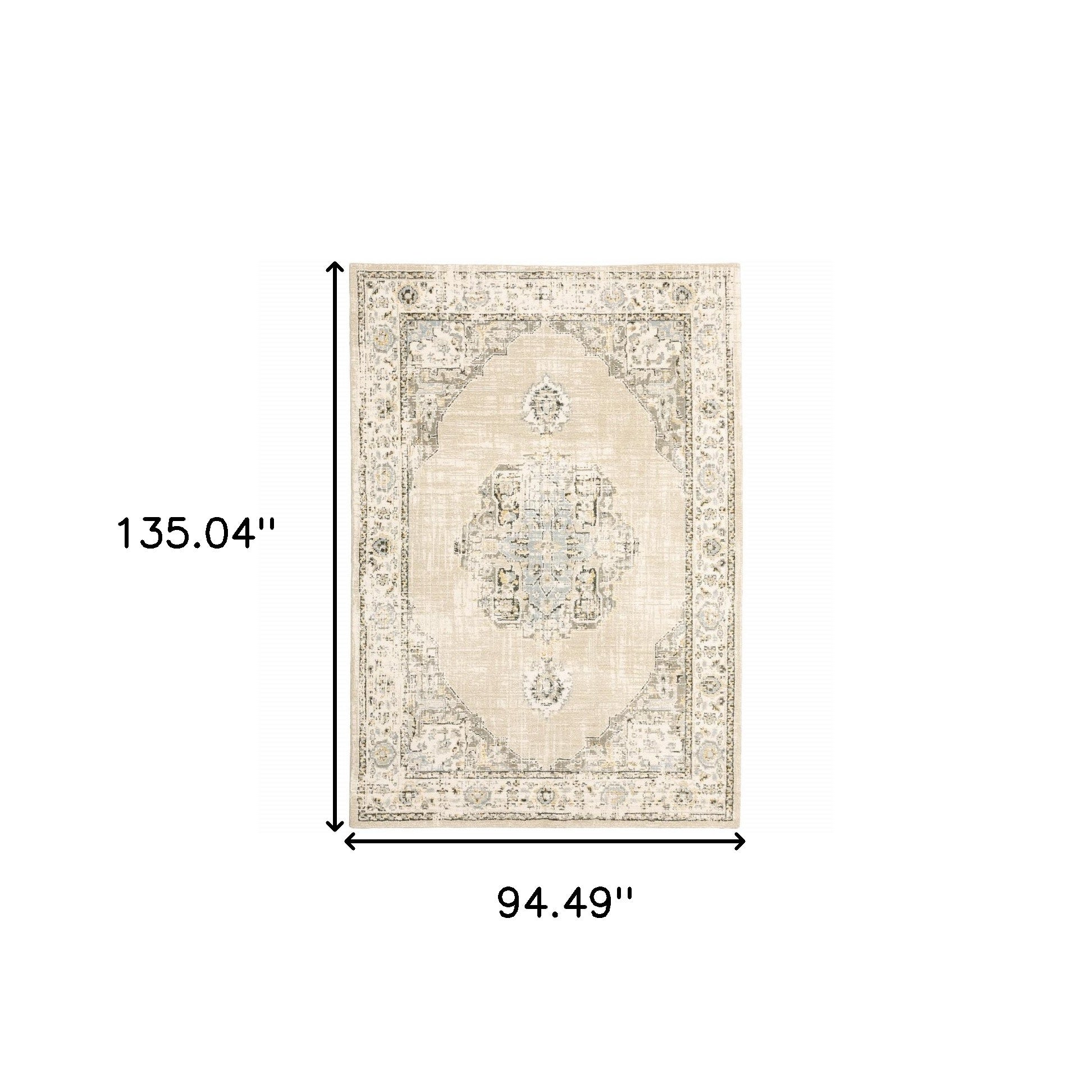 8' Beige And Ivory Medallion Runner Rug-Area Rugs-DECOROLALA