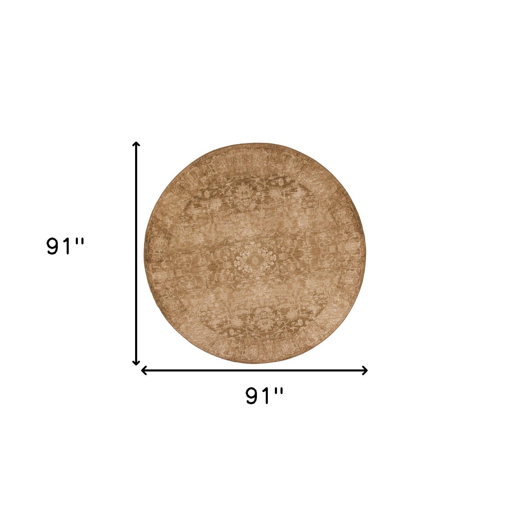 8' Beige And Tan Floral Medallion Distressed Round Rug-Area Rugs-DECOROLALA