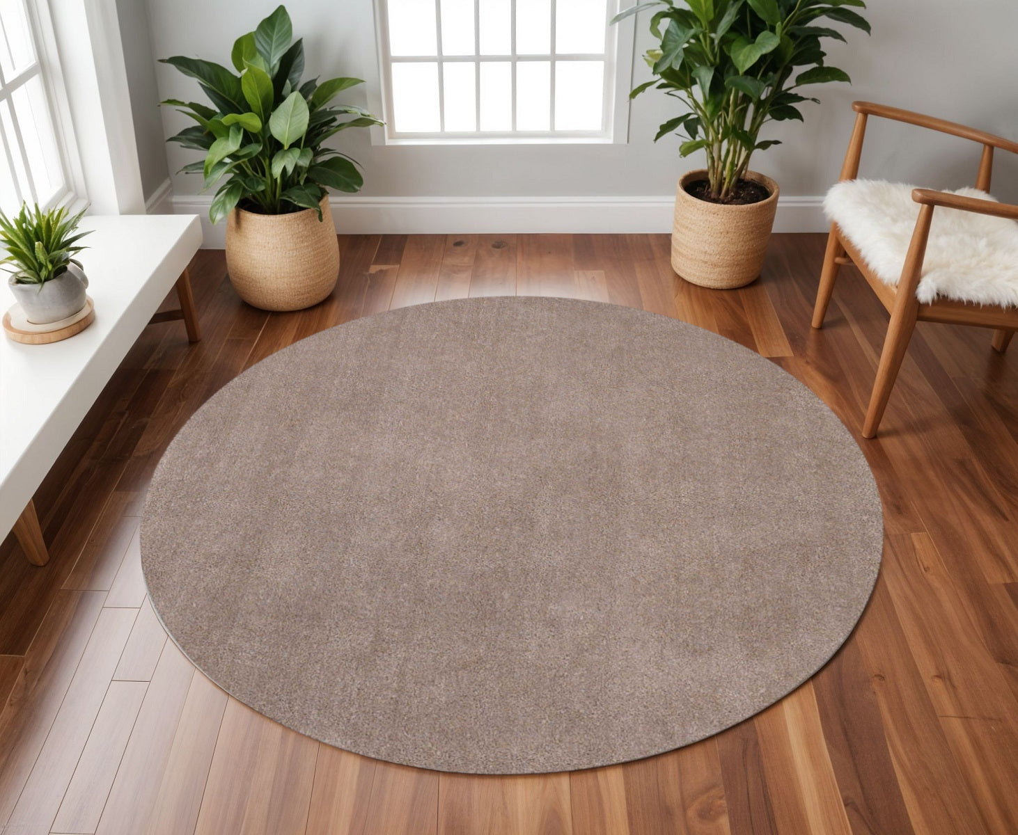 8' Beige Hand Woven Round Rug-Area Rugs-DECOROLALA