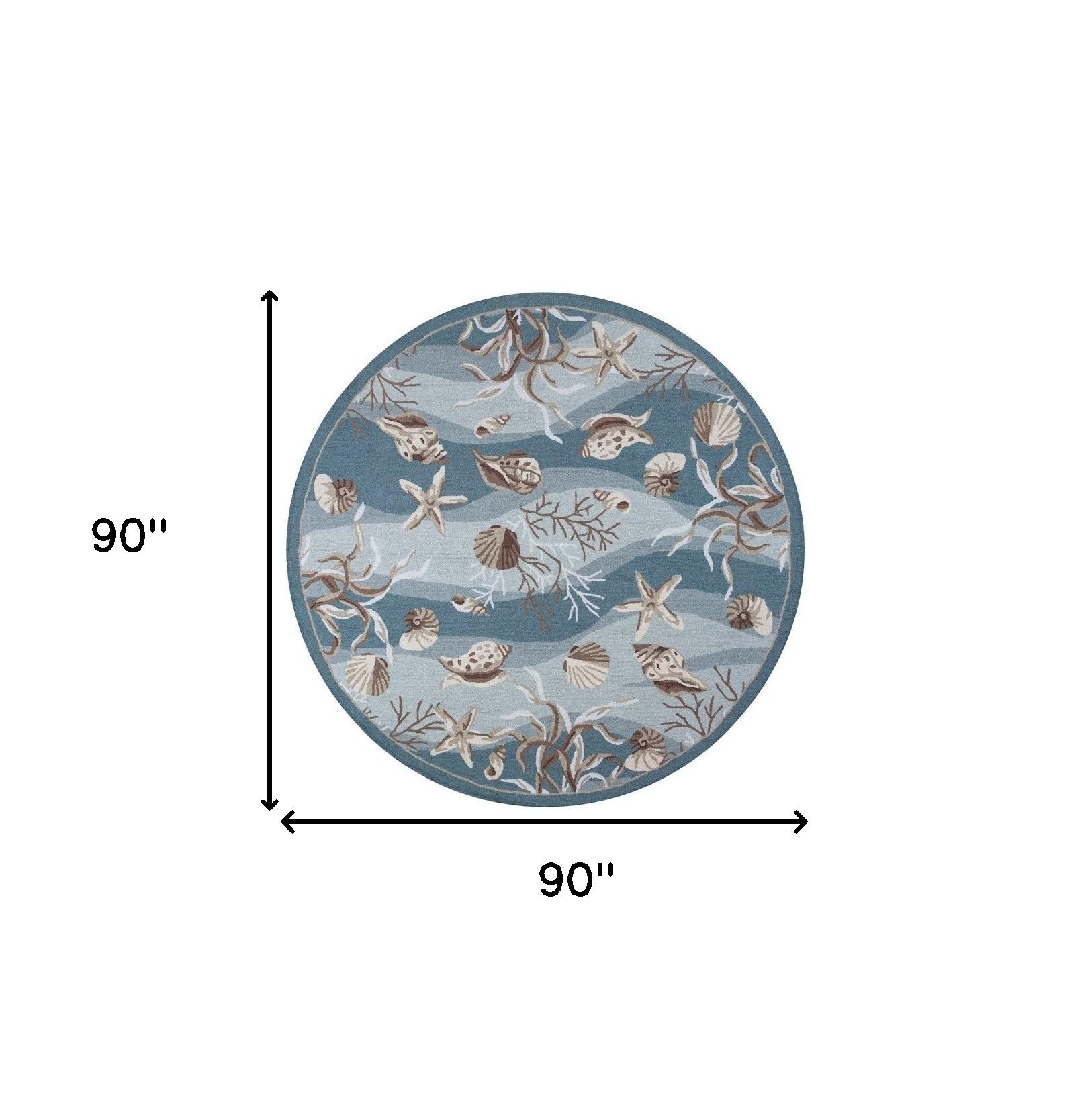 8' Beige Ivory And Brown Seashell and Coral Hand Tufted Round Rug-Area Rugs-DECOROLALA