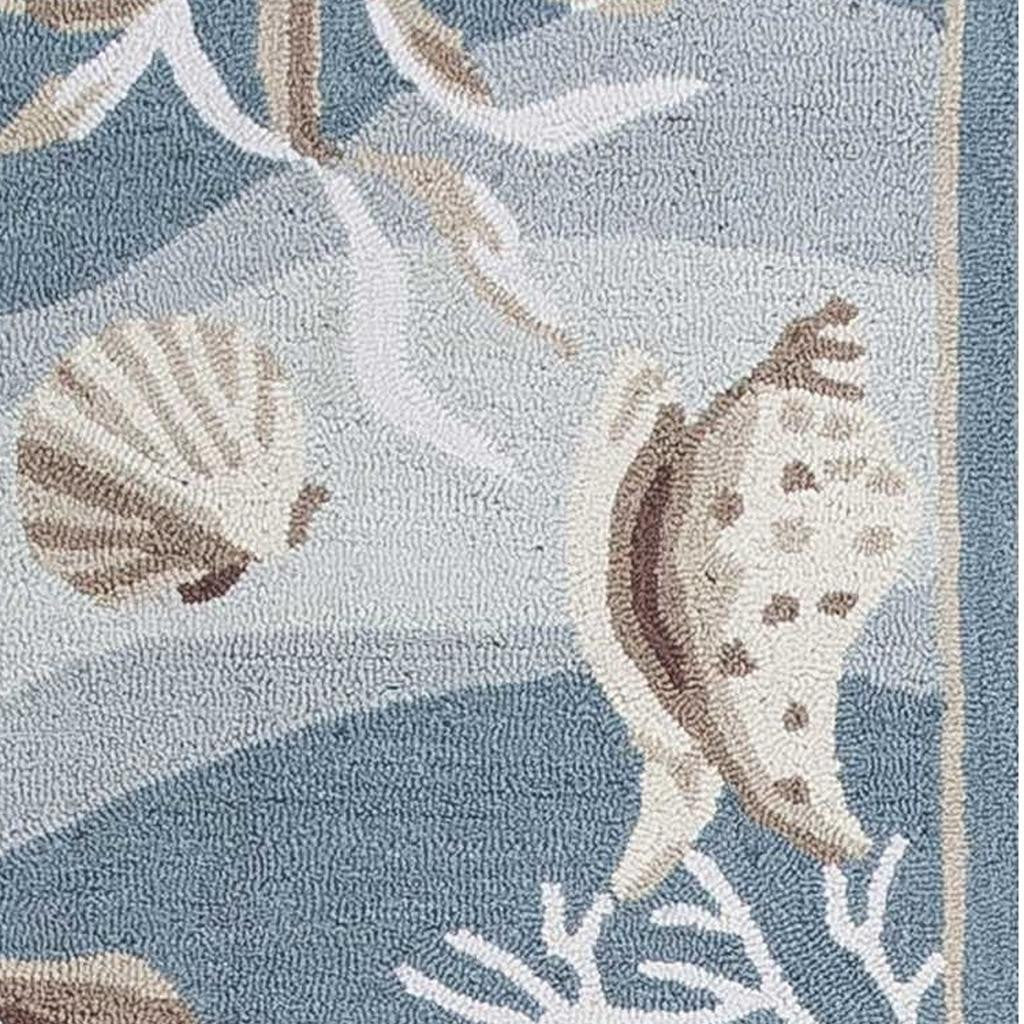 8' Beige Ivory And Brown Seashell and Coral Hand Tufted Runner Rug-Area Rugs-DECOROLALA