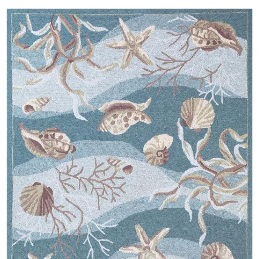 8' Beige Ivory And Brown Seashell and Coral Hand Tufted Runner Rug-Area Rugs-DECOROLALA