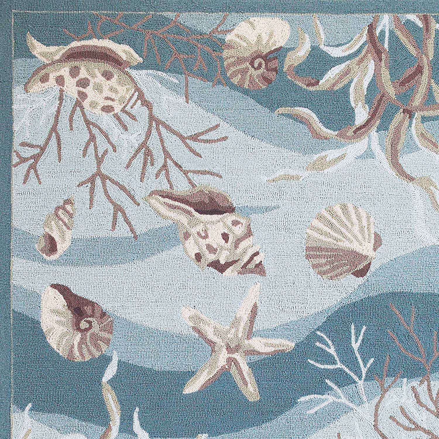 8' Beige Ivory And Brown Seashell and Coral Hand Tufted Runner Rug-Area Rugs-DECOROLALA