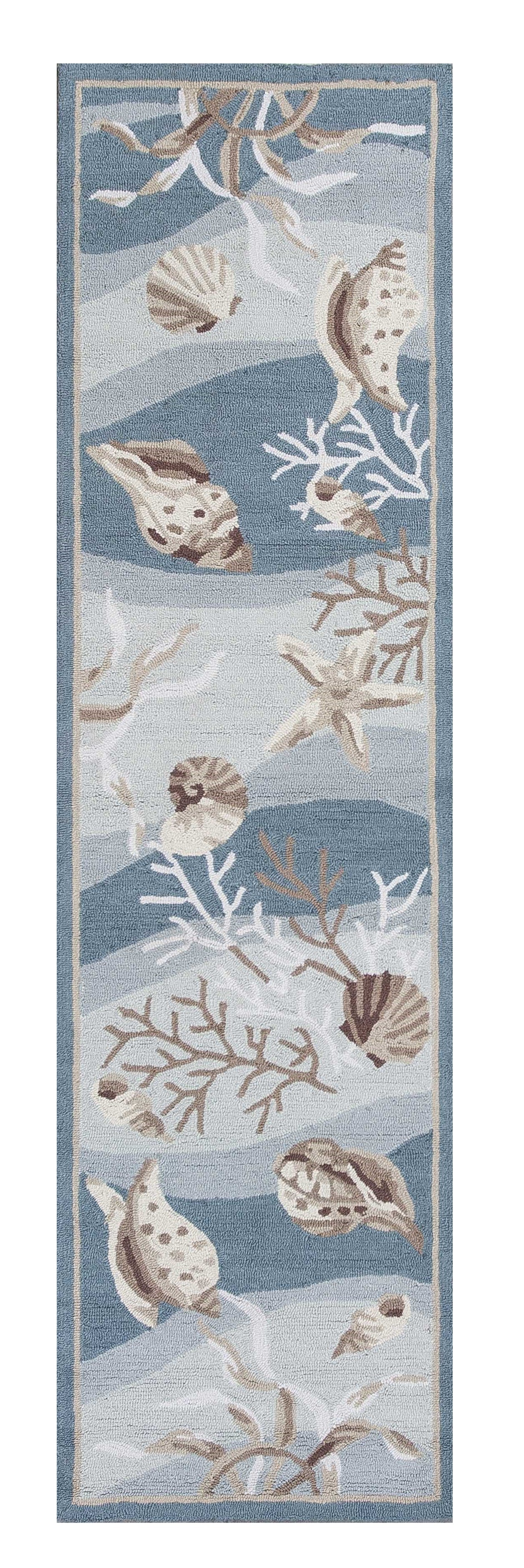 8' Beige Ivory And Brown Seashell and Coral Hand Tufted Runner Rug-Area Rugs-DECOROLALA