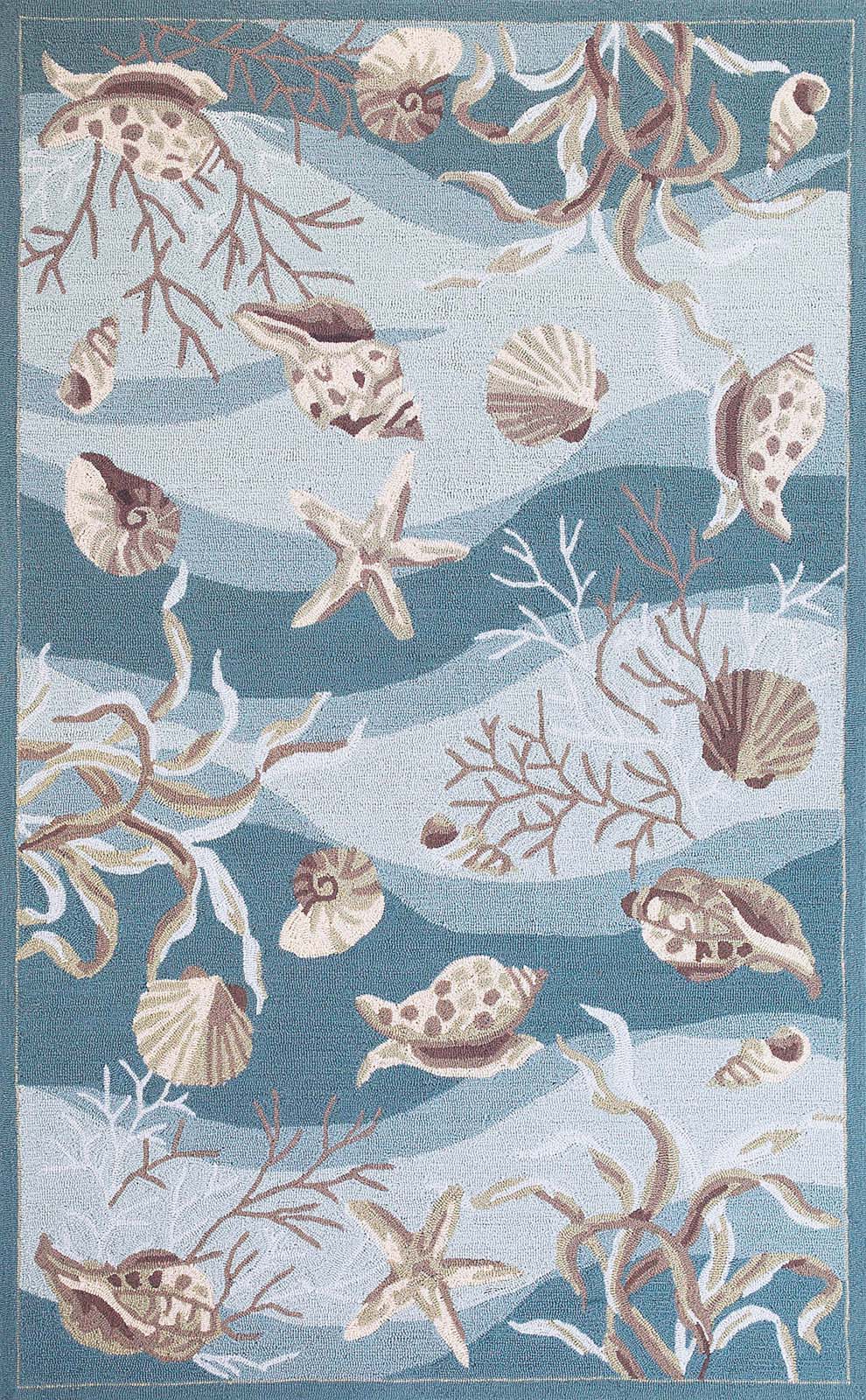 8' Beige Ivory And Brown Seashell and Coral Hand Tufted Runner Rug-Area Rugs-DECOROLALA
