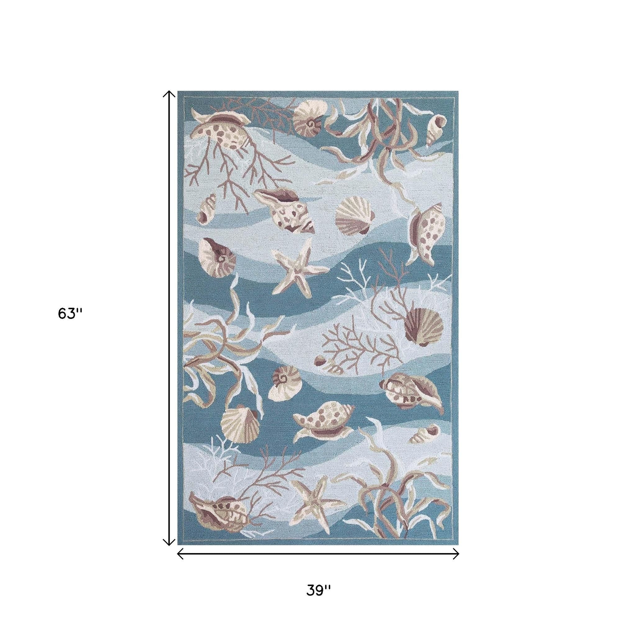 8' Beige Ivory And Brown Seashell and Coral Hand Tufted Runner Rug-Area Rugs-DECOROLALA