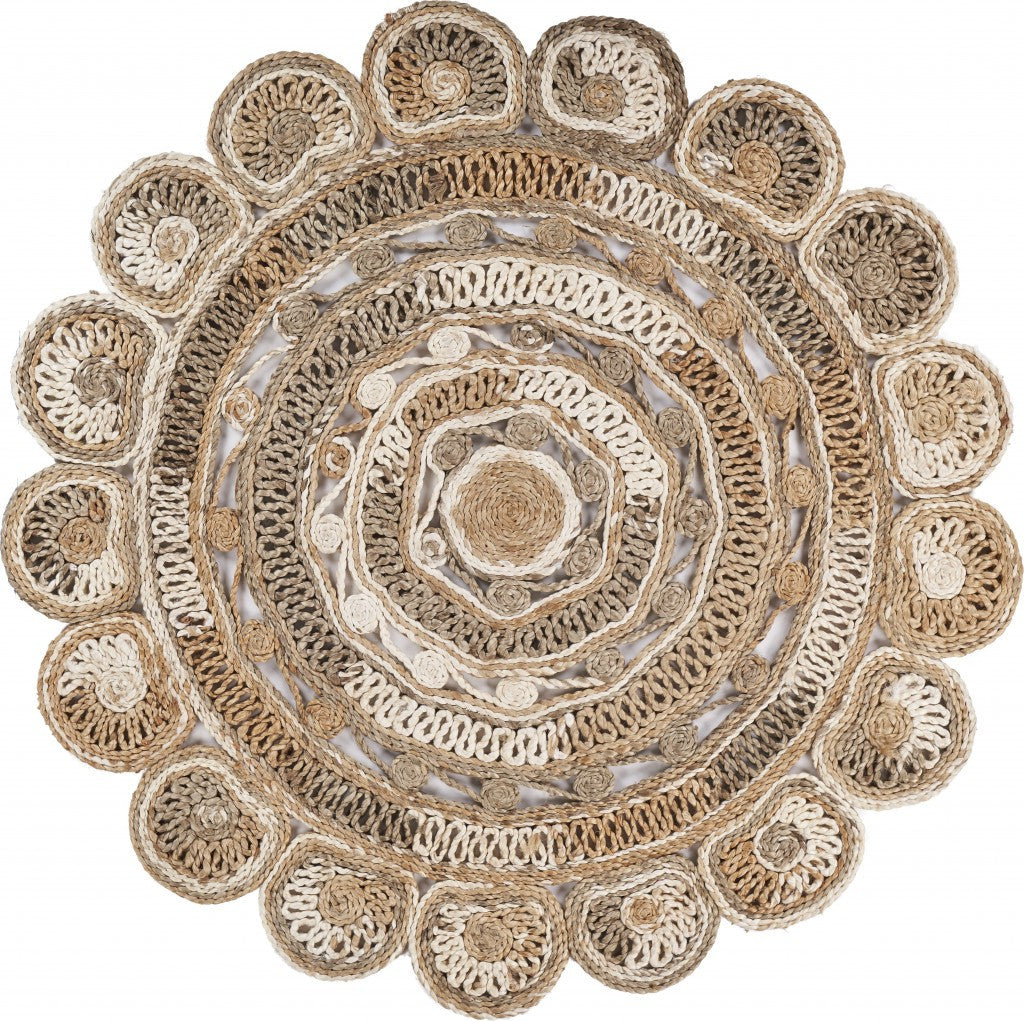8' Beige Jute Hand Braided Round Rug-Area Rugs-DECOROLALA