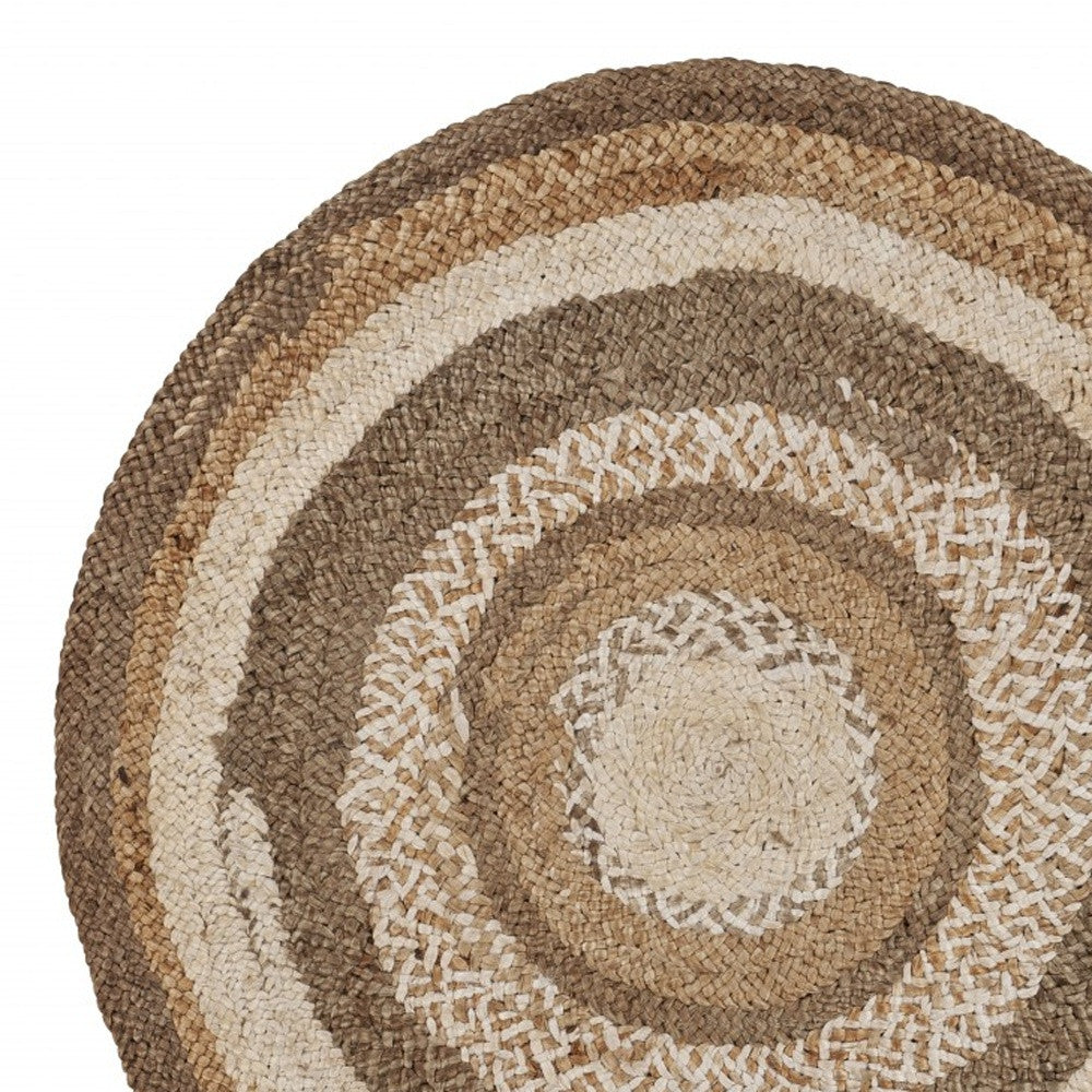 8' Beige Jute Hand Braided Round Rug-Area Rugs-DECOROLALA