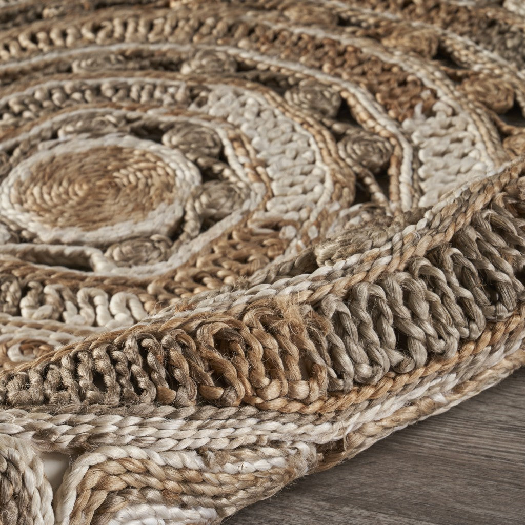 8' Beige Jute Hand Braided Round Rug-Area Rugs-DECOROLALA