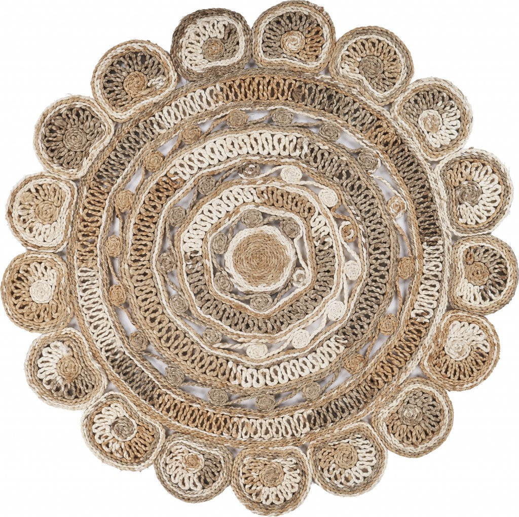 8' Beige Jute Hand Braided Round Rug-Area Rugs-DECOROLALA