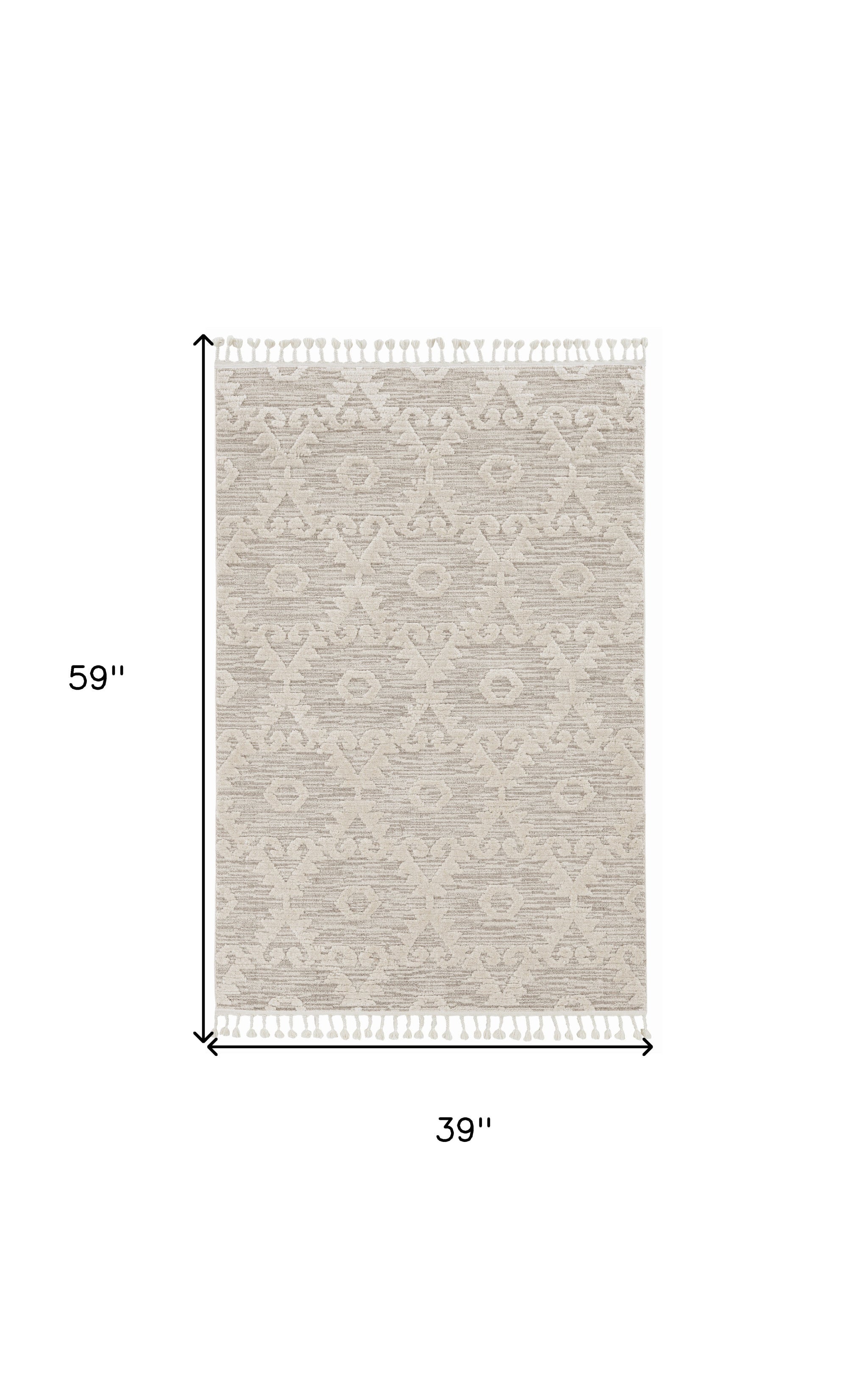 8' Beige and Ivory Geometric Runner Rug-Area Rugs-DECOROLALA