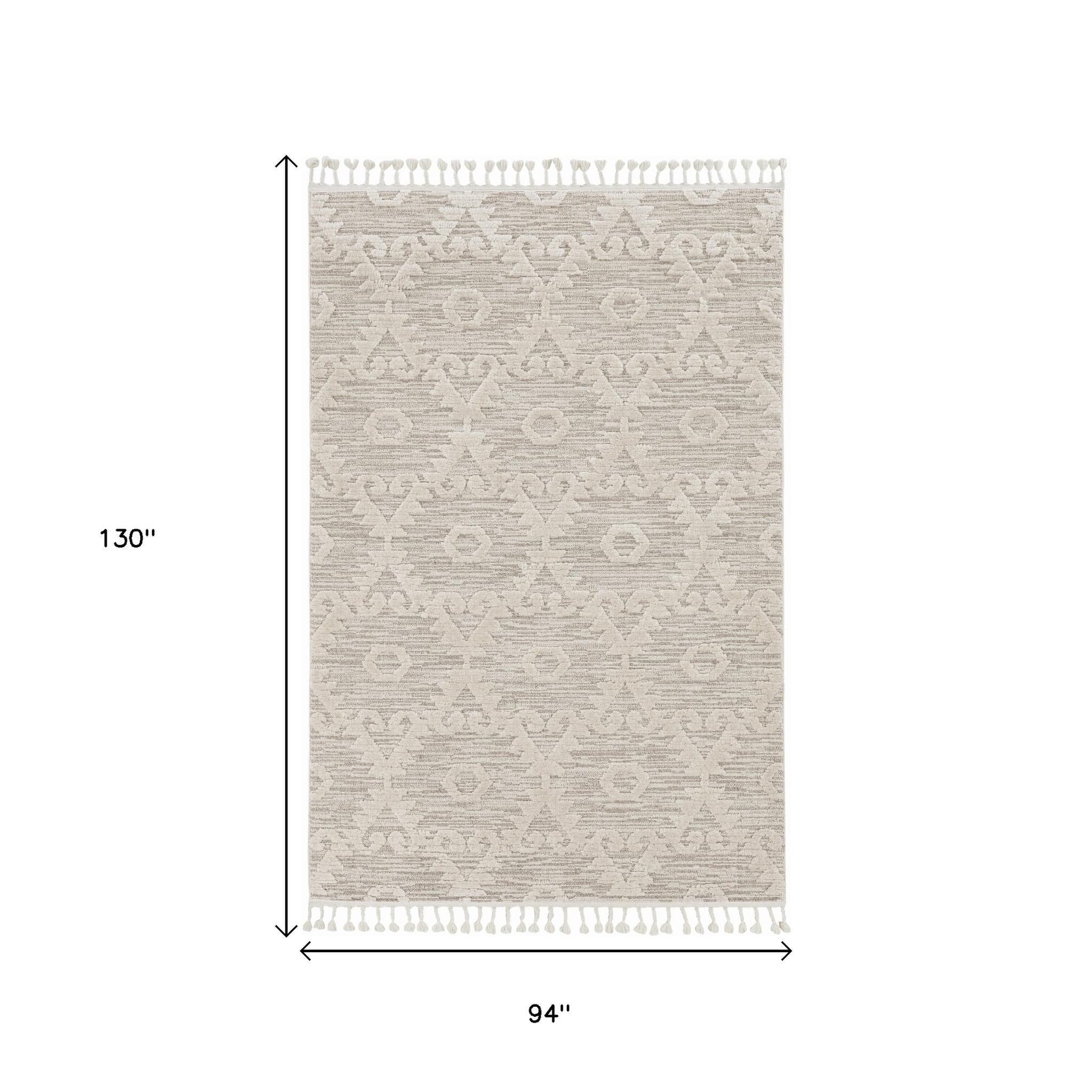 8' Beige and Ivory Geometric Runner Rug-Area Rugs-DECOROLALA