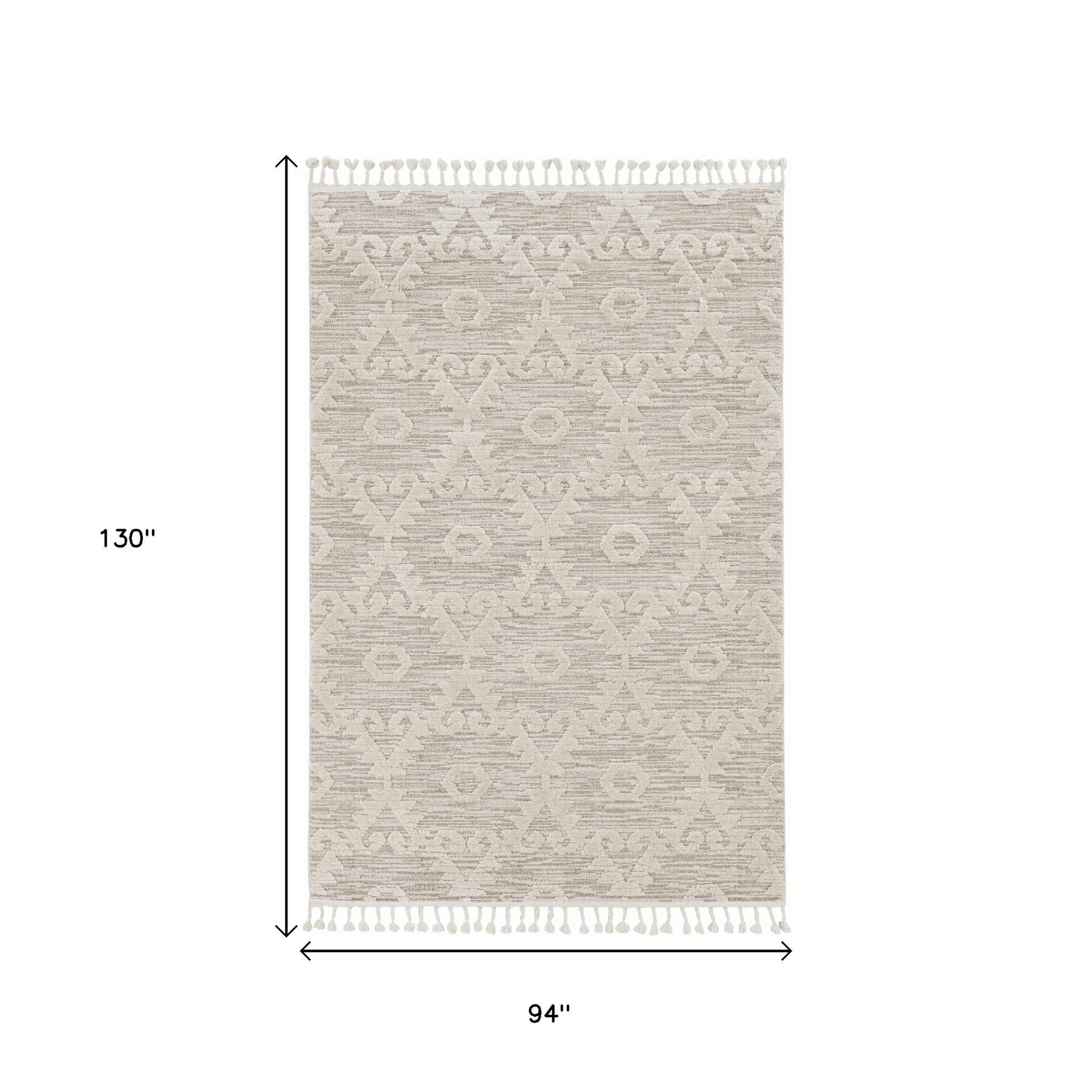 8' Beige and Ivory Geometric Runner Rug-Area Rugs-DECOROLALA