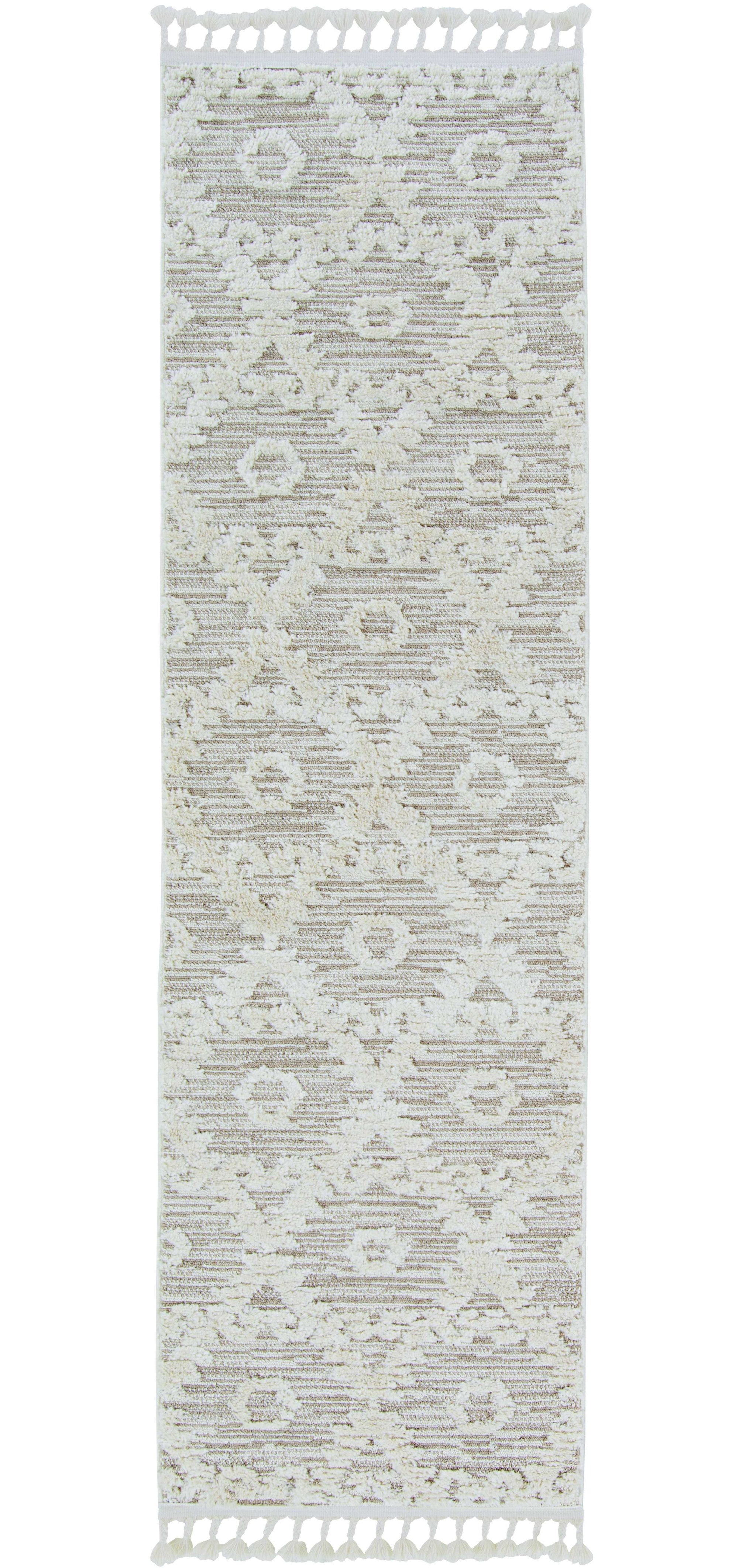 8' Beige and Ivory Geometric Runner Rug-Area Rugs-DECOROLALA