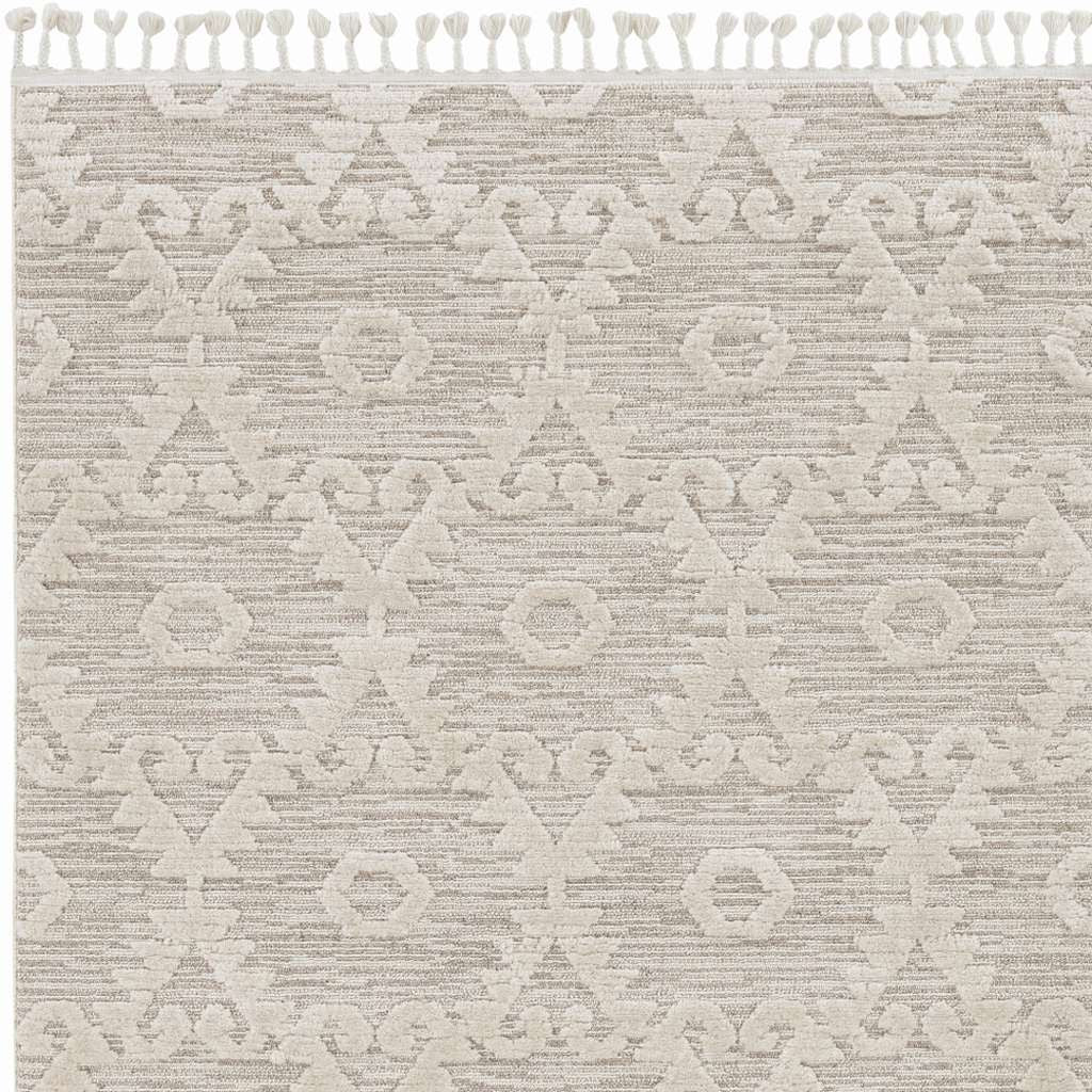 8' Beige and Ivory Geometric Runner Rug-Area Rugs-DECOROLALA