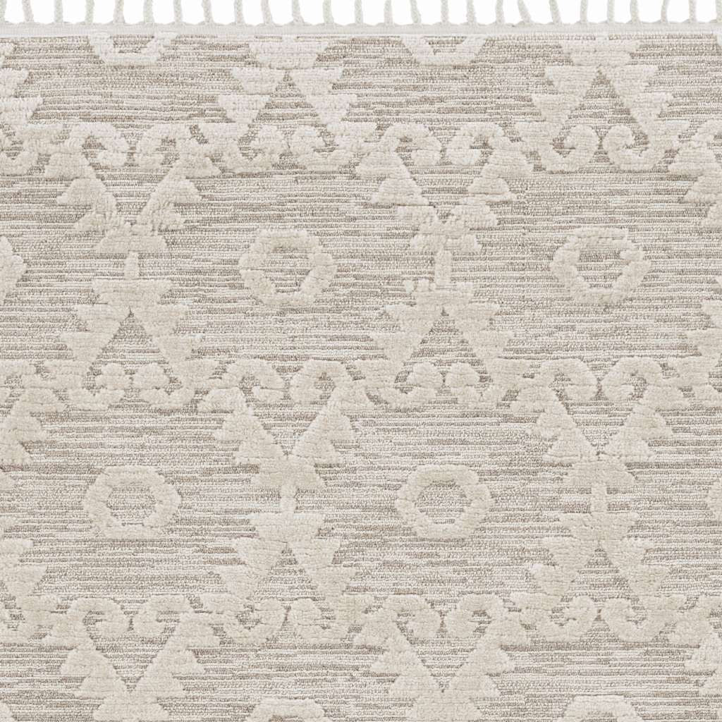 8' Beige and Ivory Geometric Runner Rug-Area Rugs-DECOROLALA