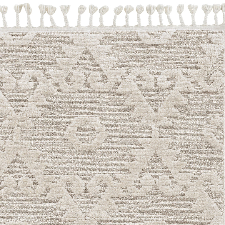 8' Beige and Ivory Geometric Runner Rug-Area Rugs-DECOROLALA