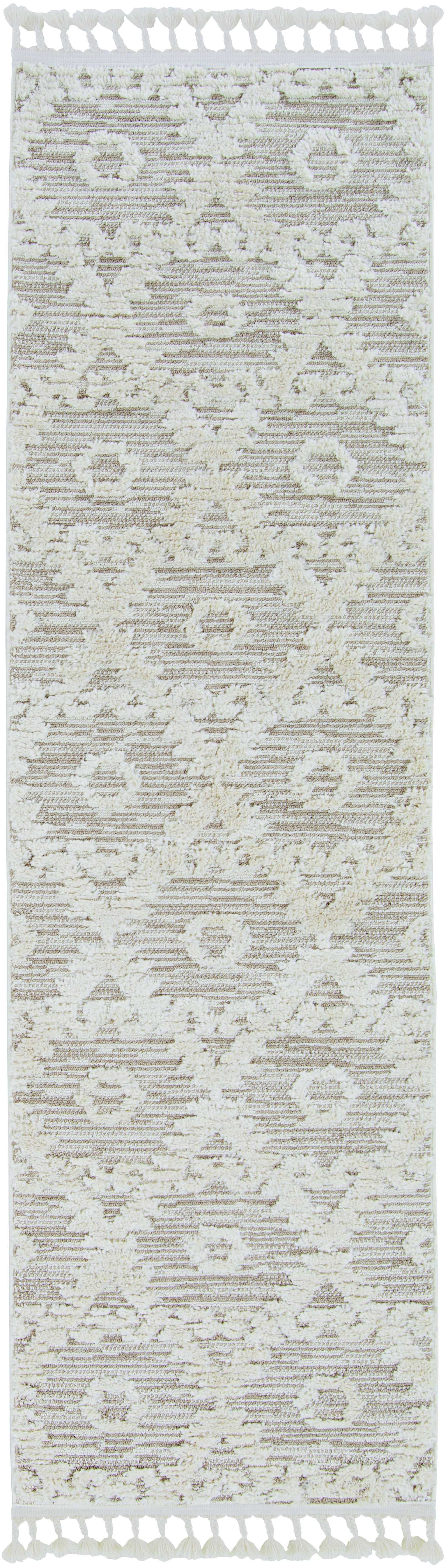 8' Beige and Ivory Geometric Runner Rug-Area Rugs-DECOROLALA