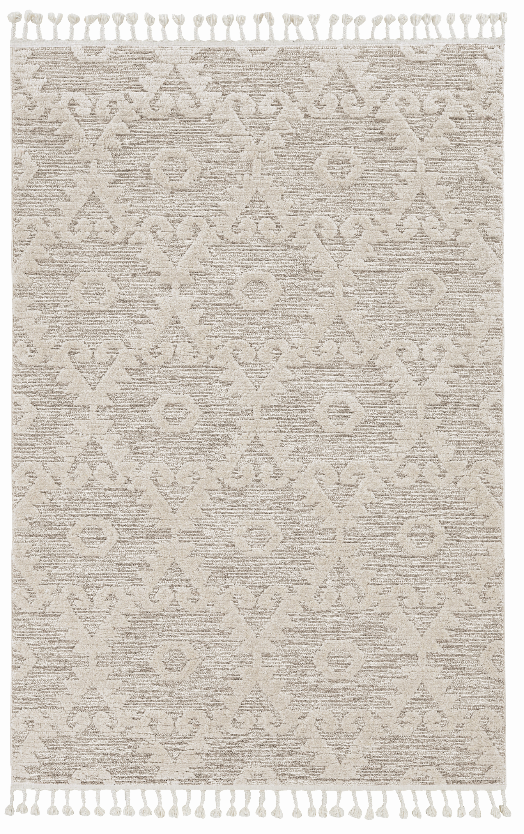 8' Beige and Ivory Geometric Runner Rug-Area Rugs-DECOROLALA