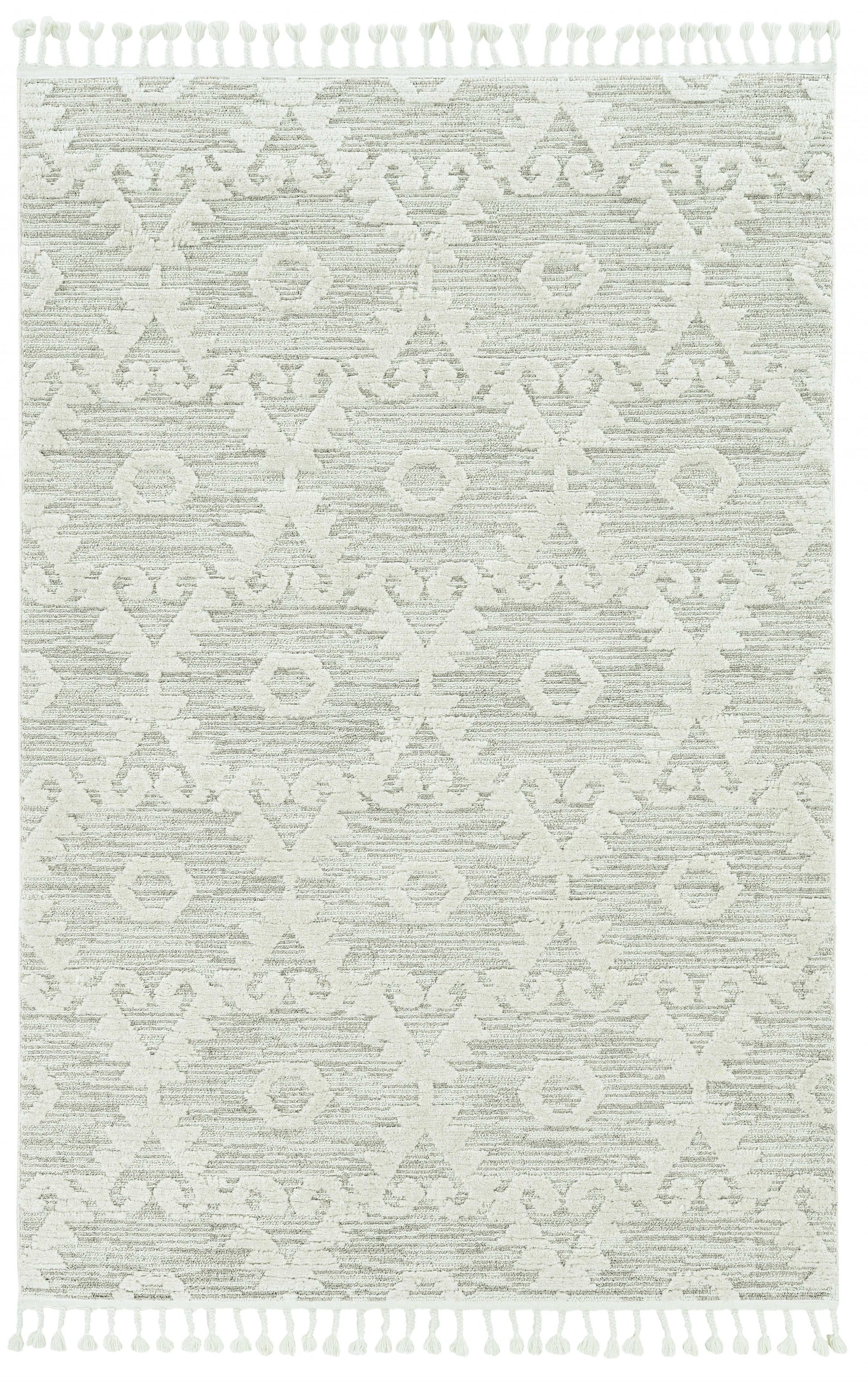 8' Beige and Ivory Geometric Runner Rug-Area Rugs-DECOROLALA