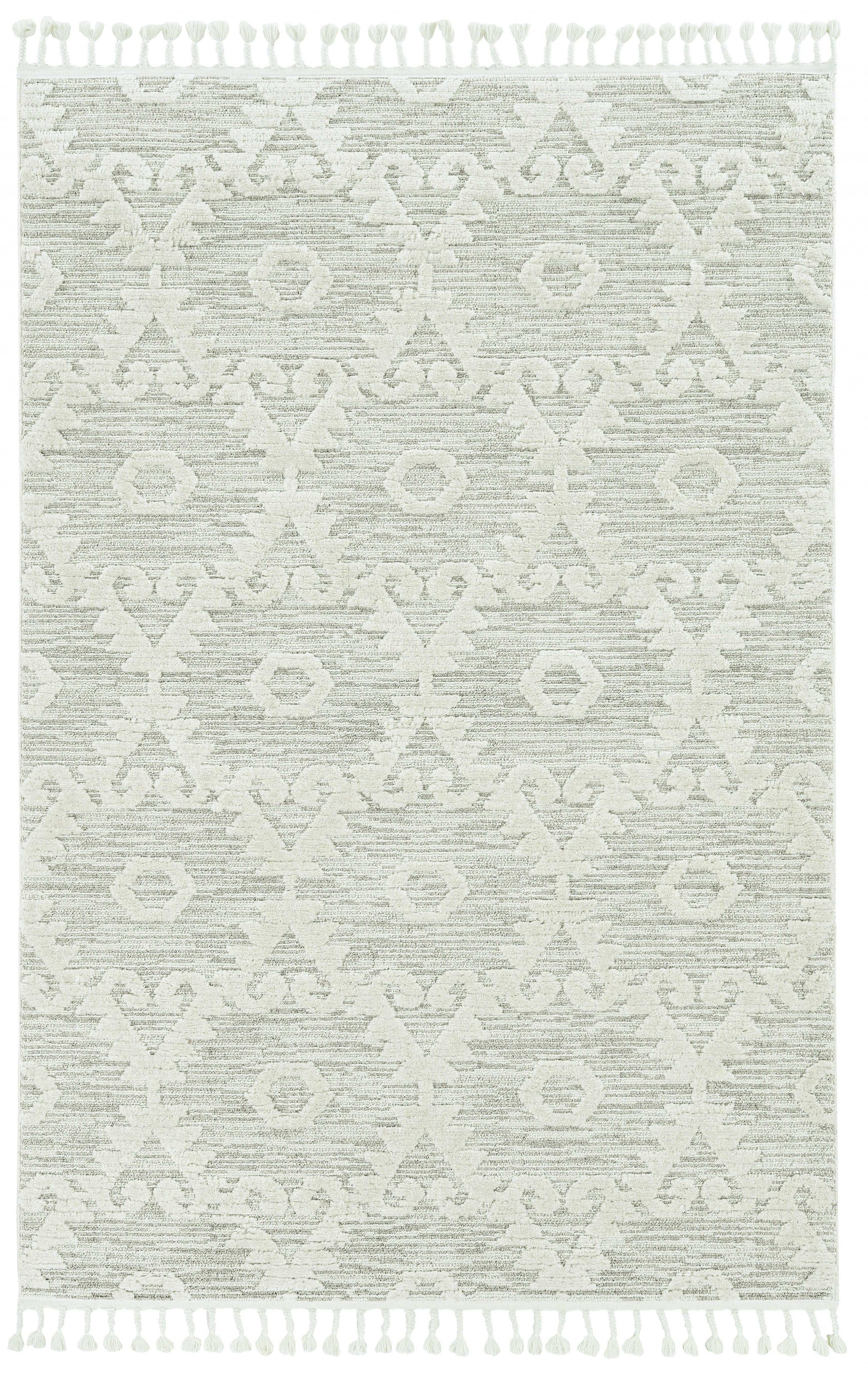 8' Beige and Ivory Geometric Runner Rug-Area Rugs-DECOROLALA